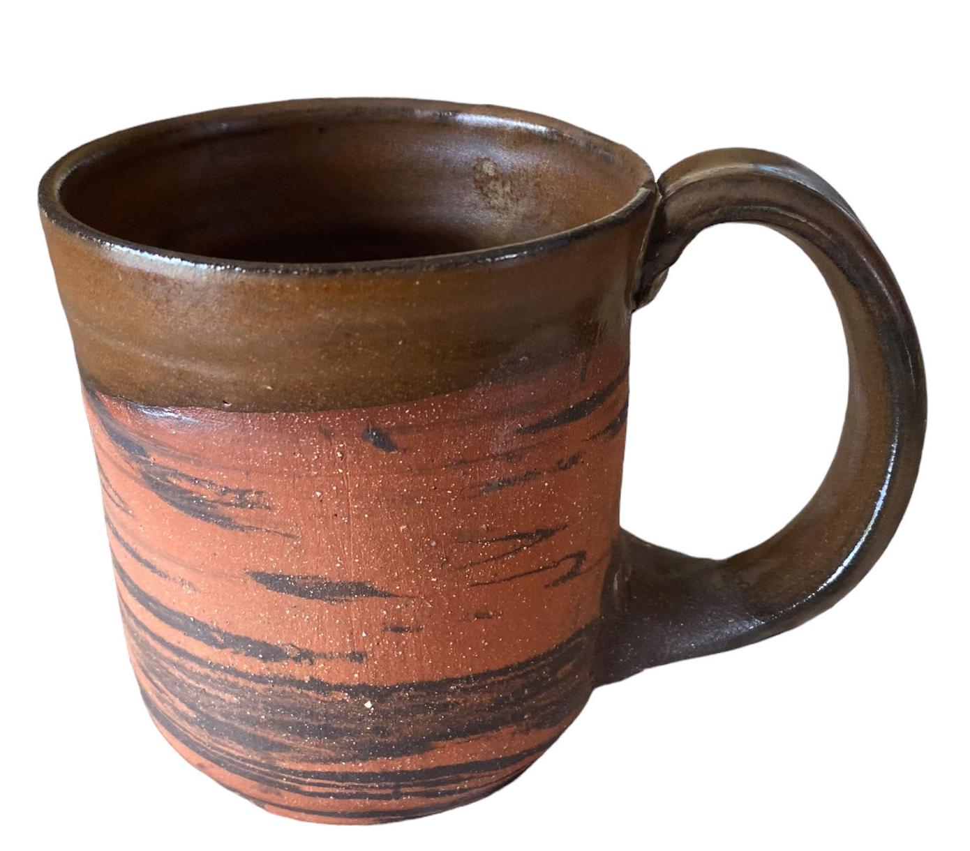 Handmade Agateware Coffee Mug Glazed in Soft Cinnamon Satin - 14-Ounce Pottery Tea Mug