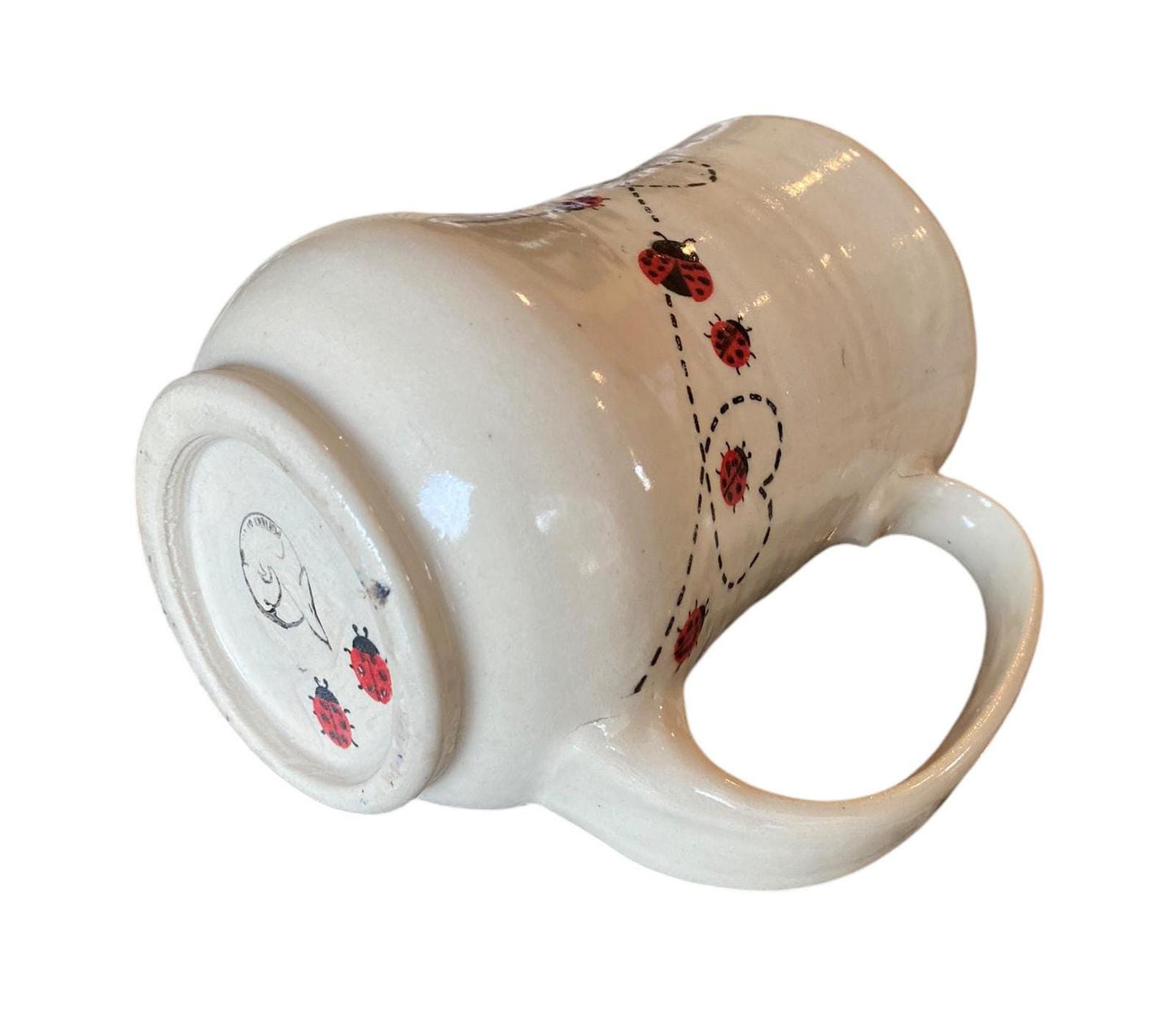 Large Handmade 18-Ounce Pottery Mug Decorated with Playful Ladybugs - Unique Coffee Mug