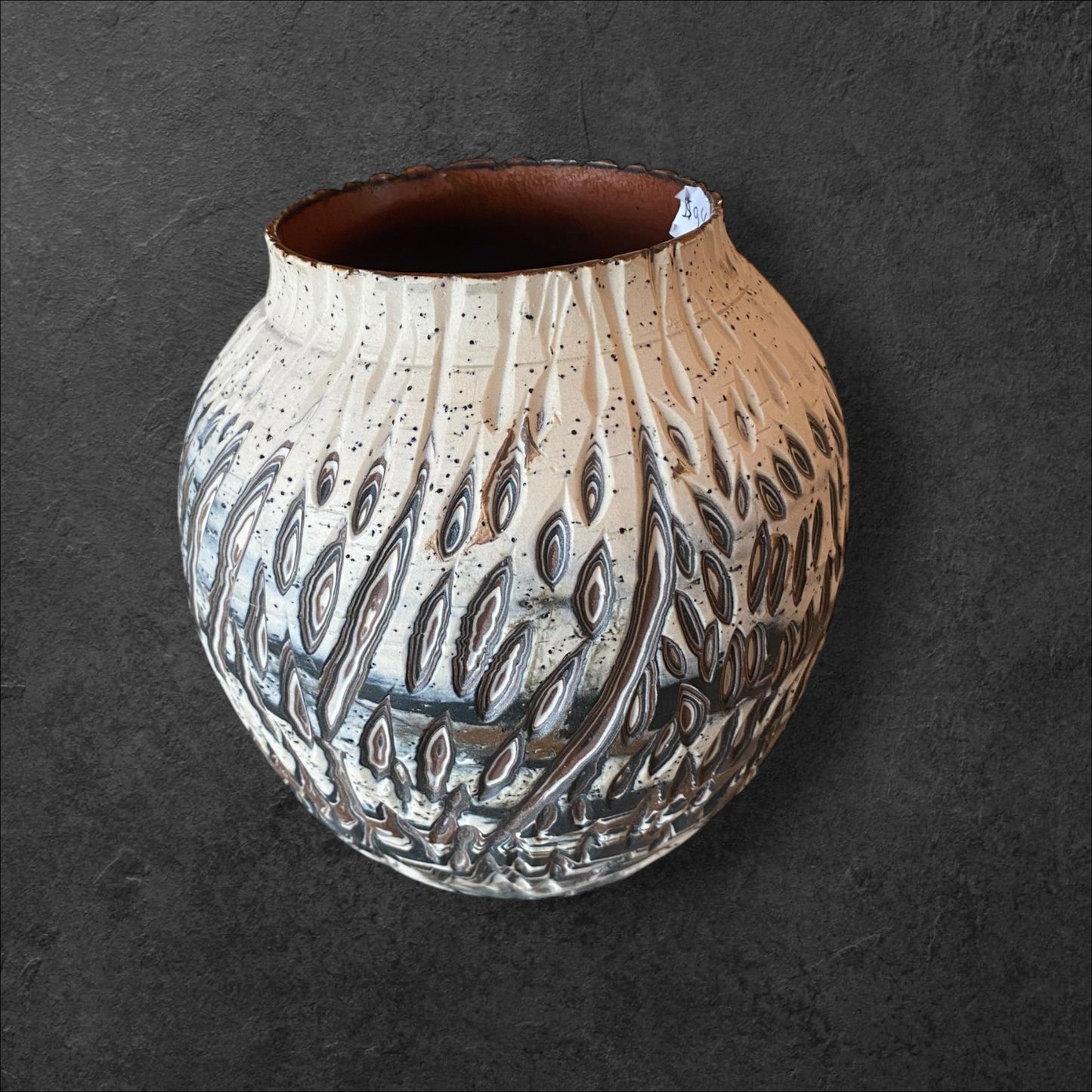 Large Hand-Thrown Carved Agateware Vase - Glazed in Copper