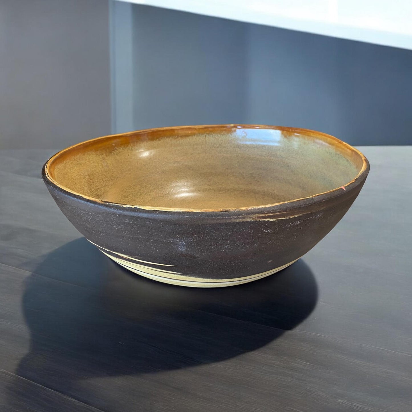 Large Handmade Stoneware Pottery Bowl - Black and Gold Stoneware Salad Bowl - Serving Bowl - Stoneware Serving Bowl