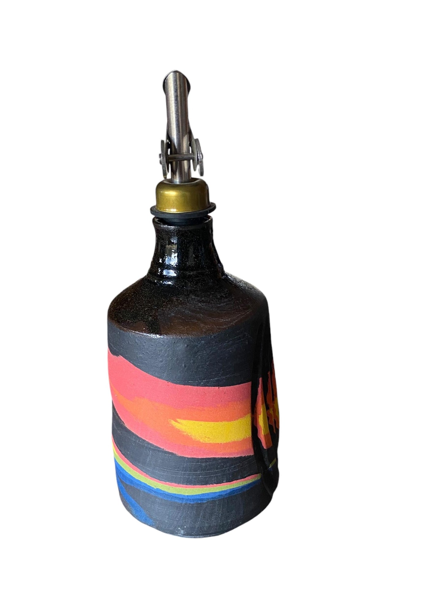 Handmade Agateware with Rainbow Colors - Ceramic oil bottle with pour spout - Suitable for Storage Oil, Vinegar & Coffee Syrups