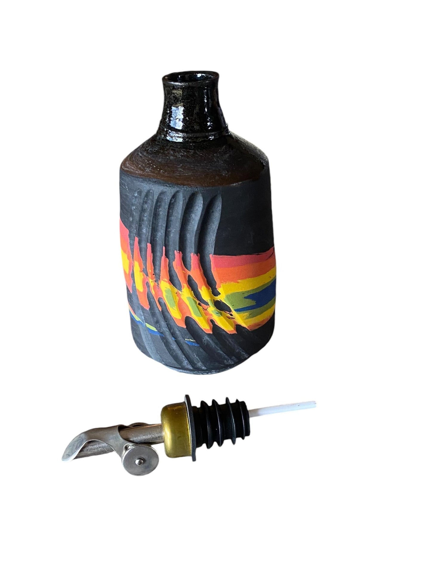 Handmade Agateware with Rainbow Colors - Ceramic oil bottle with pour spout - Suitable for Storage Oil, Vinegar & Coffee Syrups