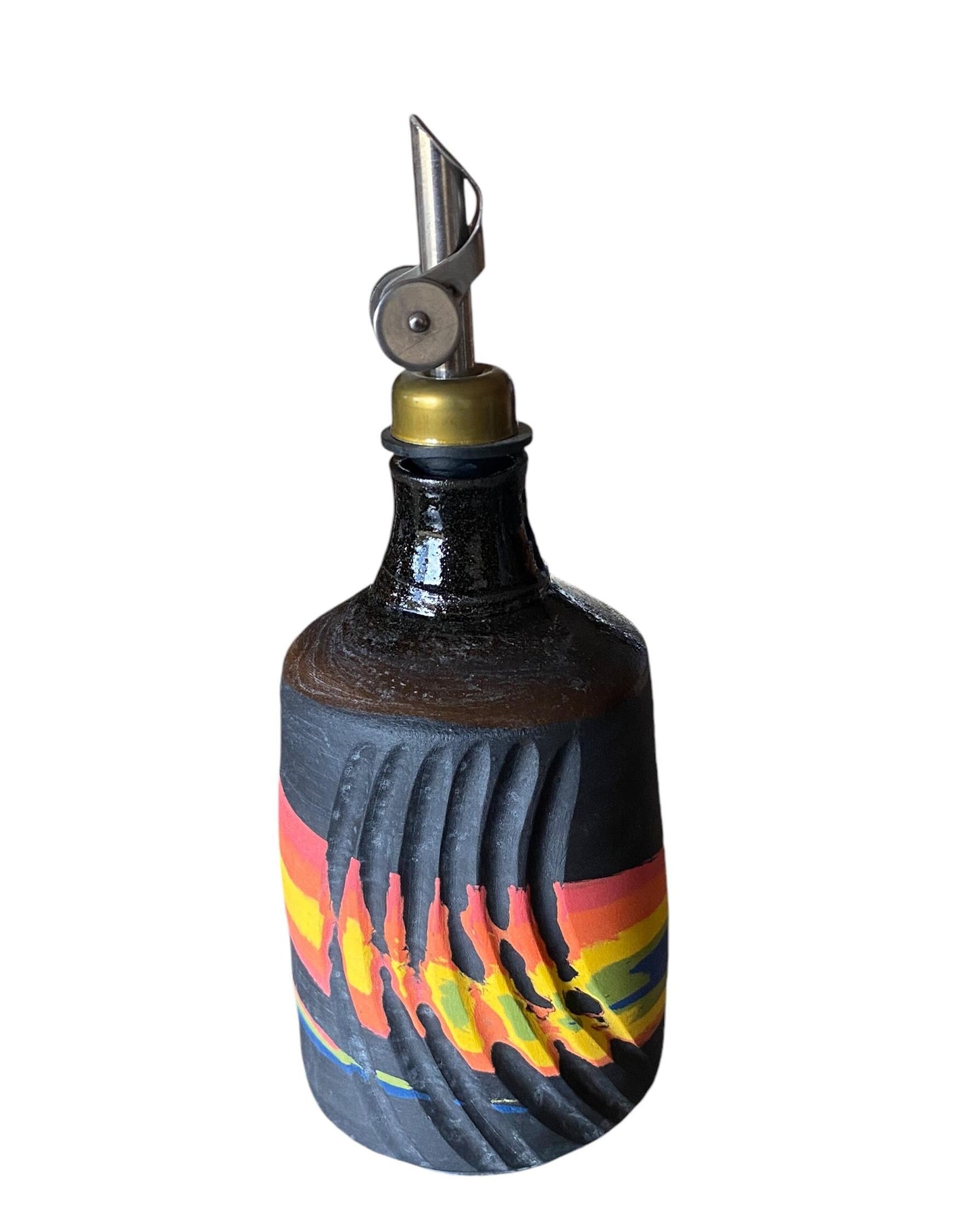 Handmade Agateware with Rainbow Colors - Ceramic oil bottle with pour spout - Suitable for Storage Oil, Vinegar & Coffee Syrups