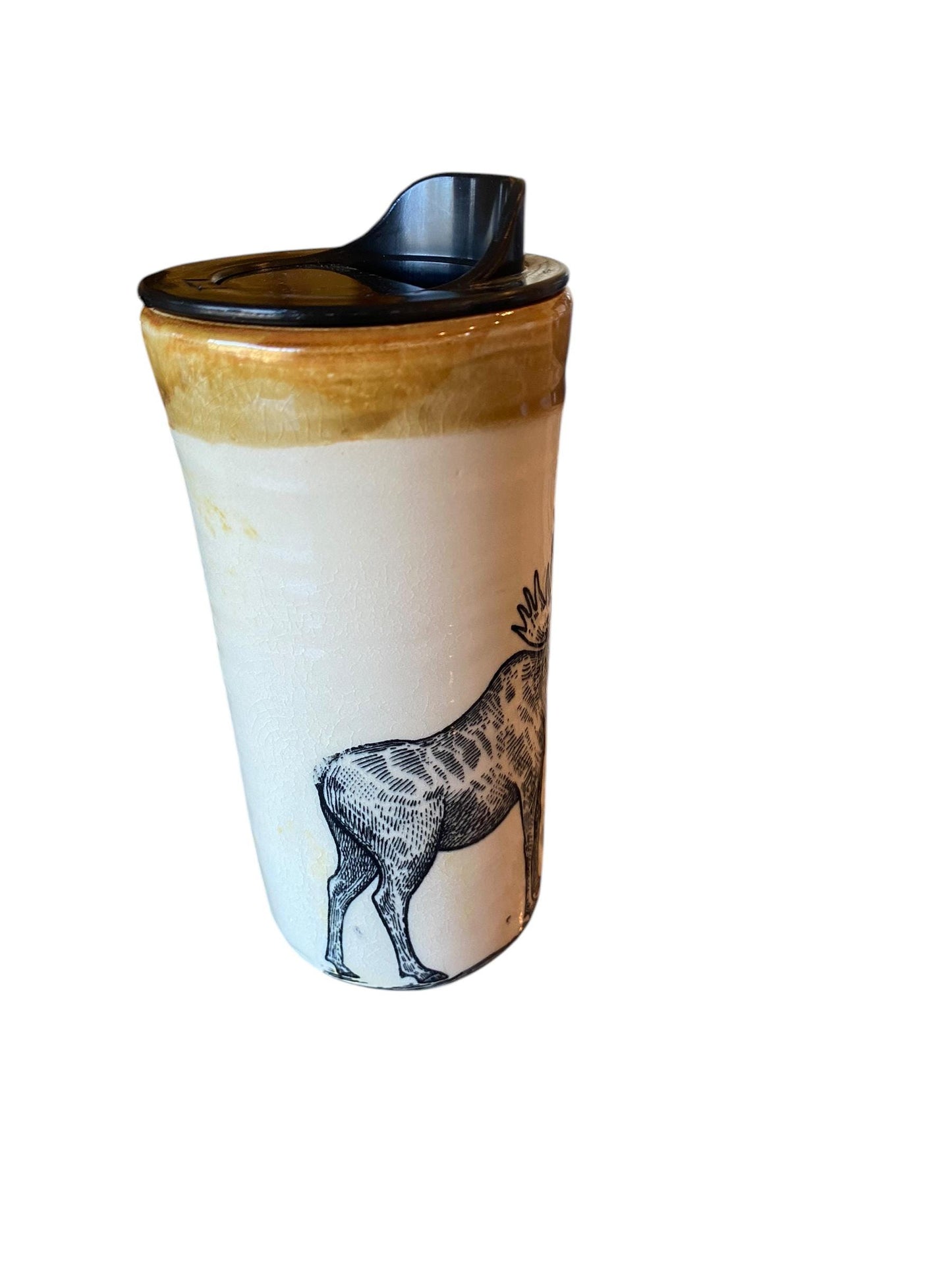 Handmade 16 Ounce Moose and Squirrel Travel Mug - French Moose Travel Mug