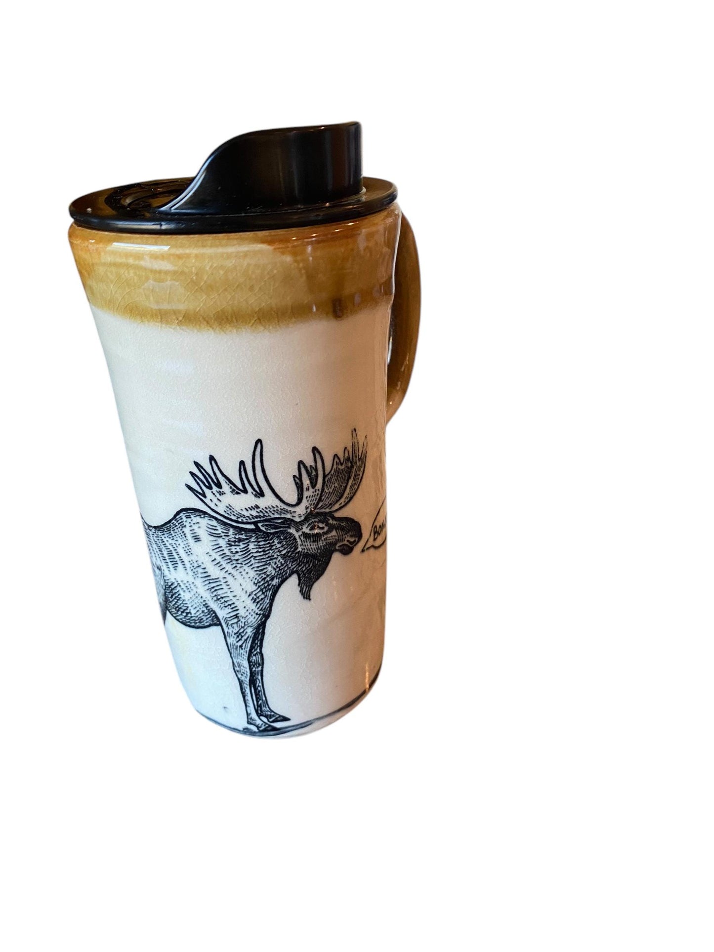 Handmade 16 Ounce Moose and Squirrel Travel Mug - French Moose Travel Mug