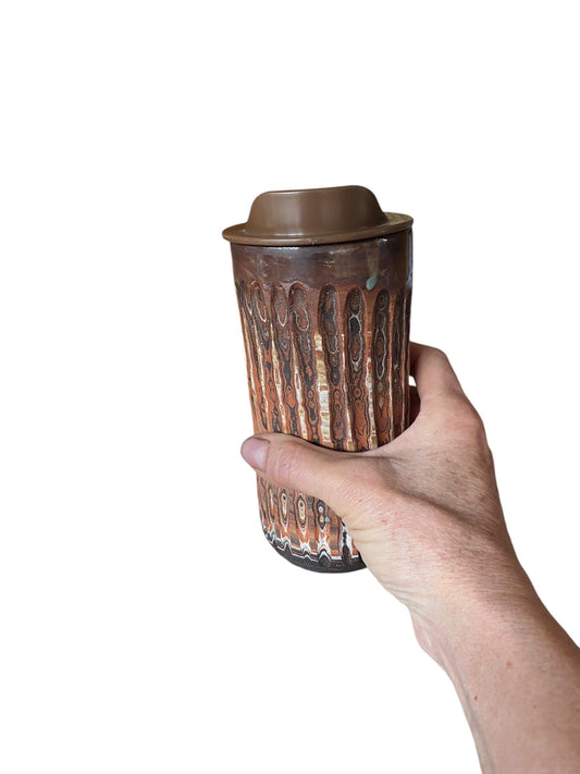 Agateware 16 Ounce Handmade Travel Mug with Lid - Stylish and Functional Pottery for Your Commute - Unique Travel Coffee Cup (B-6)