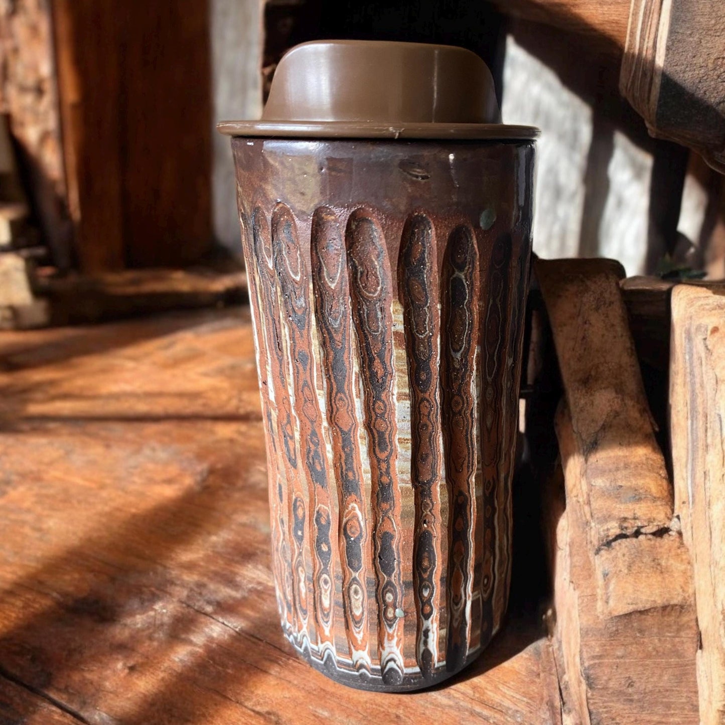 Agateware 16 Ounce Handmade Travel Mug with Lid - Stylish and Functional Pottery for Your Commute - Unique Travel Coffee Cup (B-6)