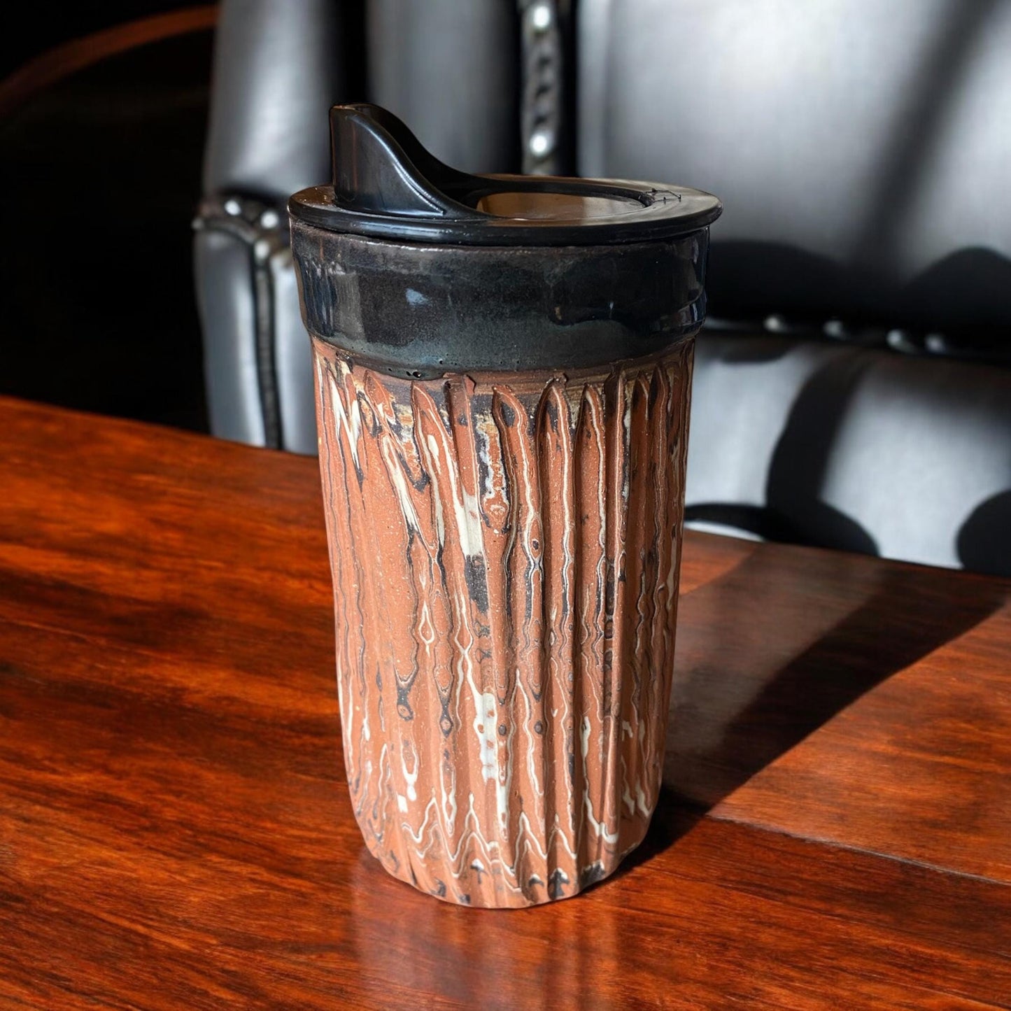 Agateware 16 Ounce Handmade Travel Mug with Lid - Stylish and Functional Pottery for Your Commute - Unique Travel Coffee Cup