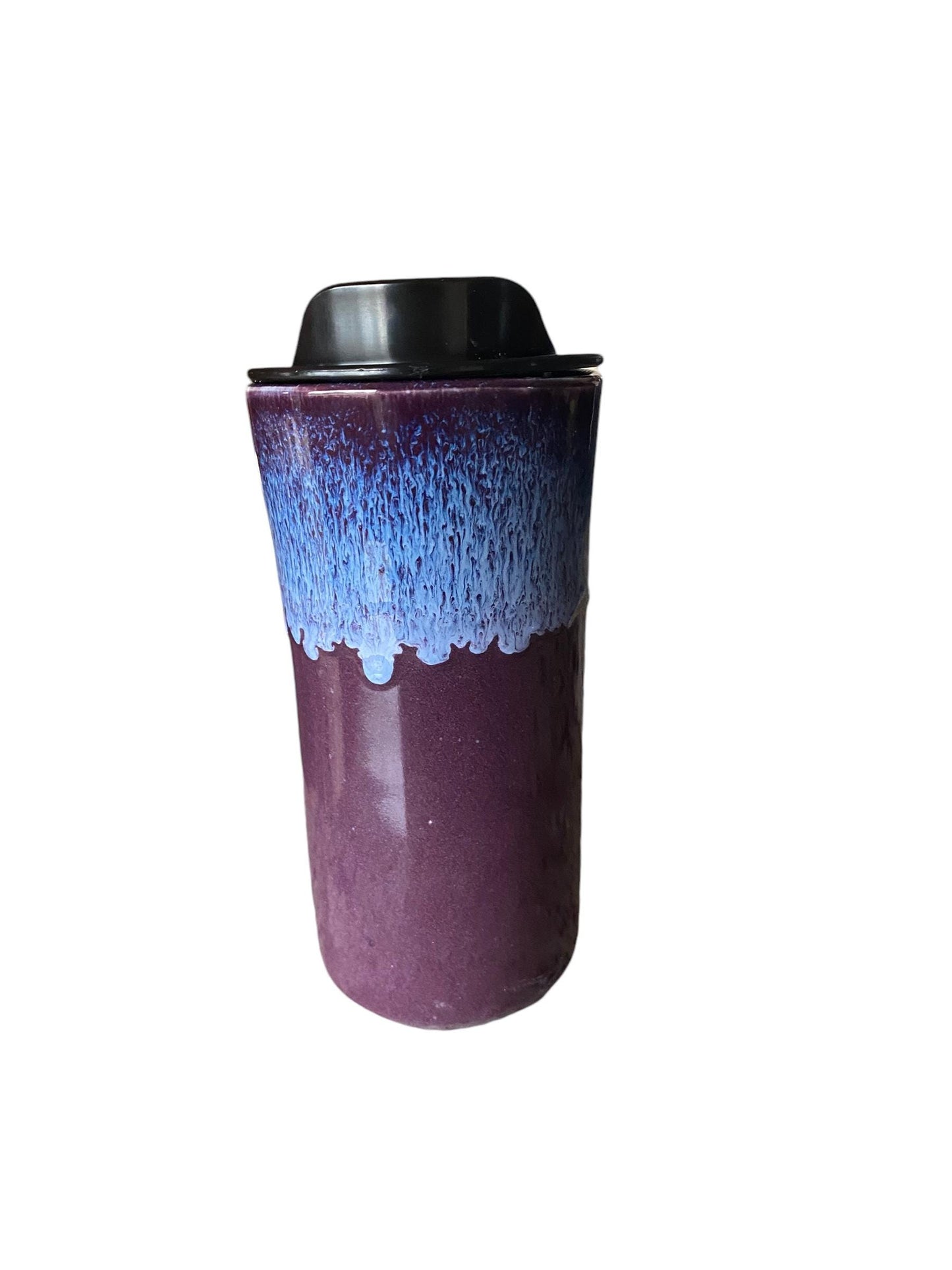 Handmade 16-Ounce Reactive Purple Waterfall Glazed Travel Mug - To Go Mug With Locking Lid