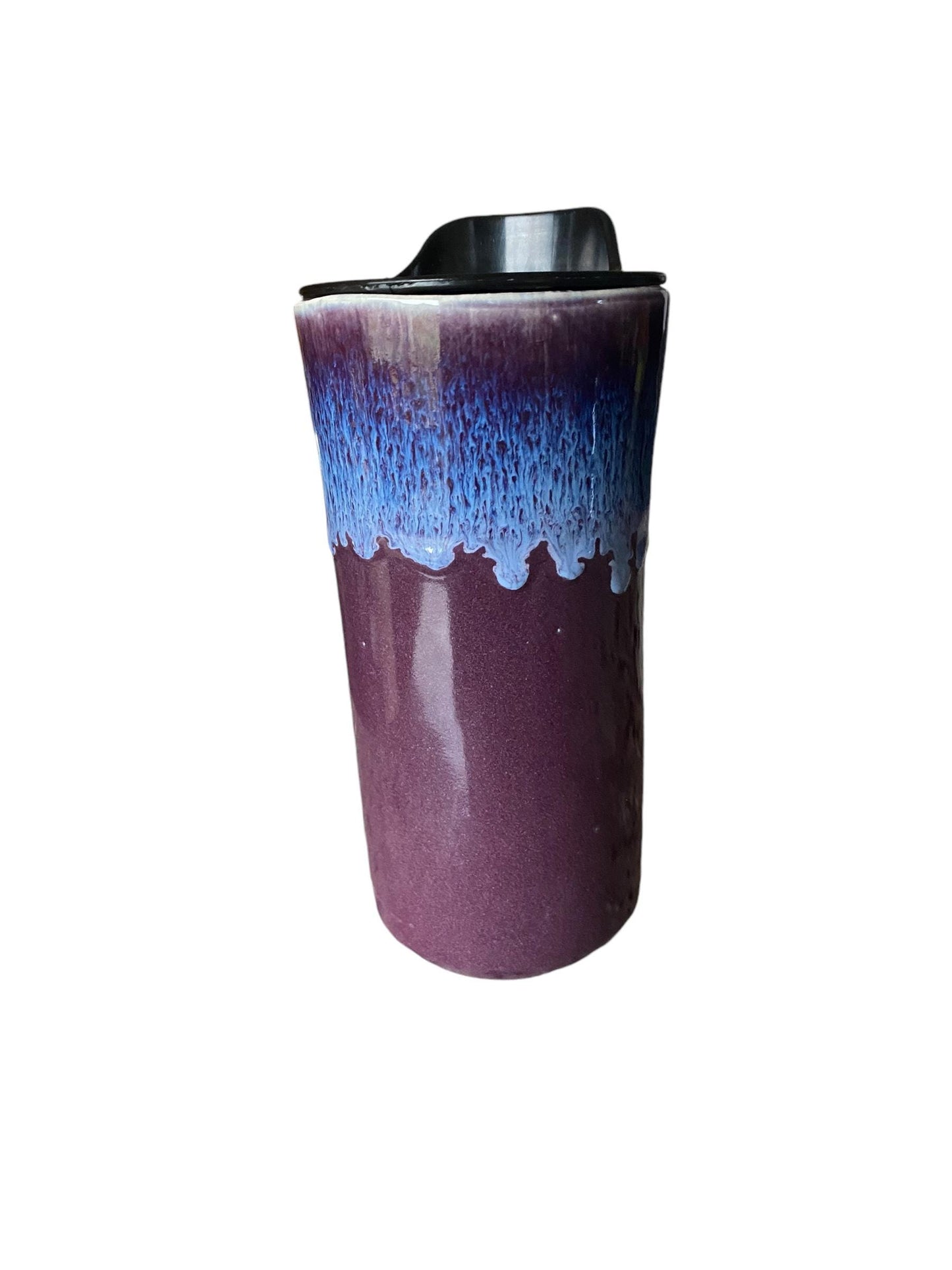 Handmade 16-Ounce Reactive Purple Waterfall Glazed Travel Mug - To Go Mug With Locking Lid