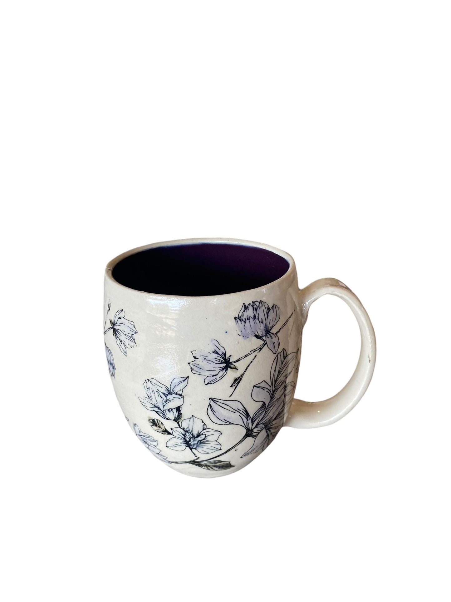 Large Handmade Mug with a Lavender Flowers - 18 ounce  - Unique Pottery Coffee Mug