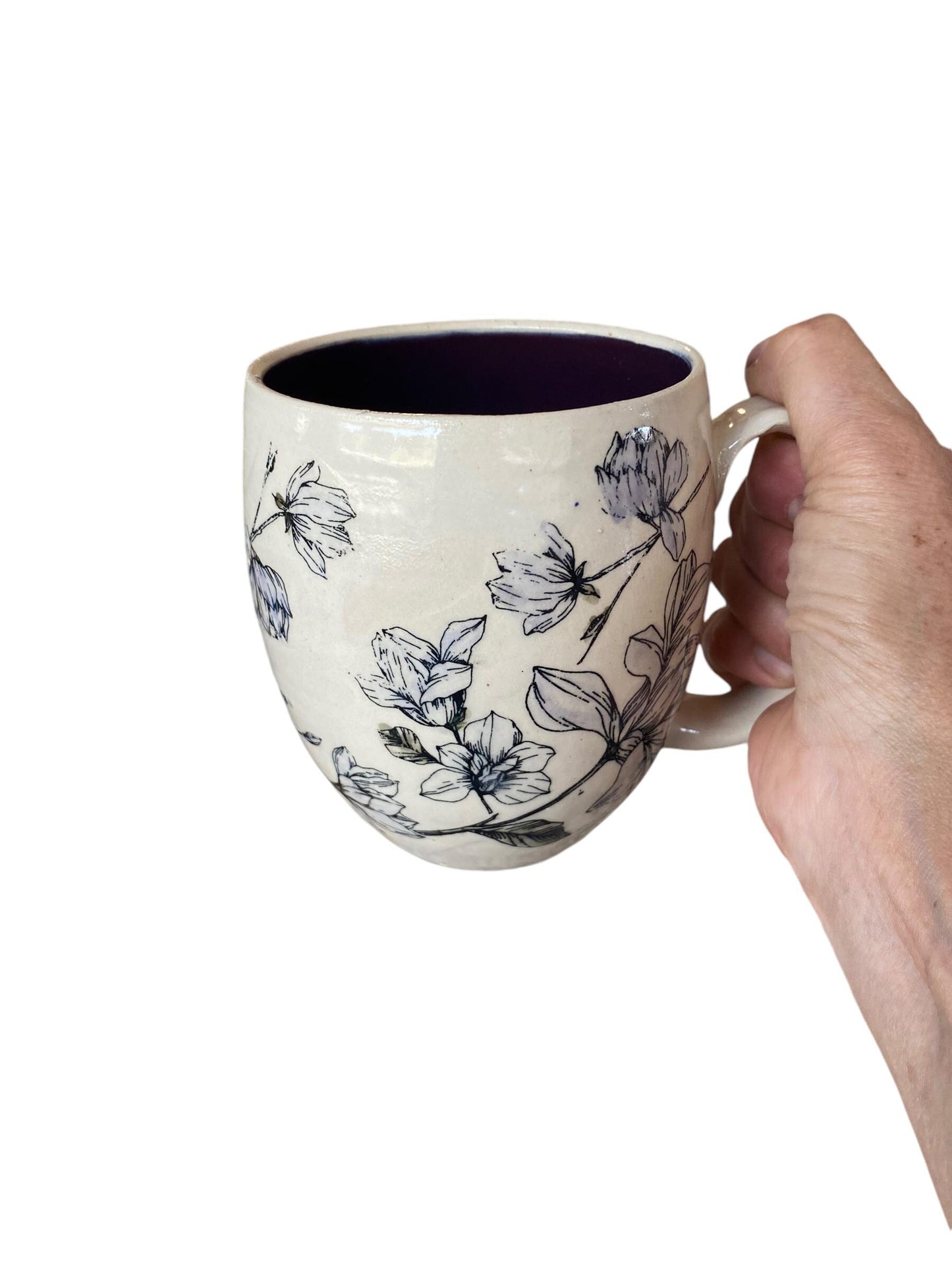 Large Handmade Mug with a Lavender Flowers - 18 ounce  - Unique Pottery Coffee Mug