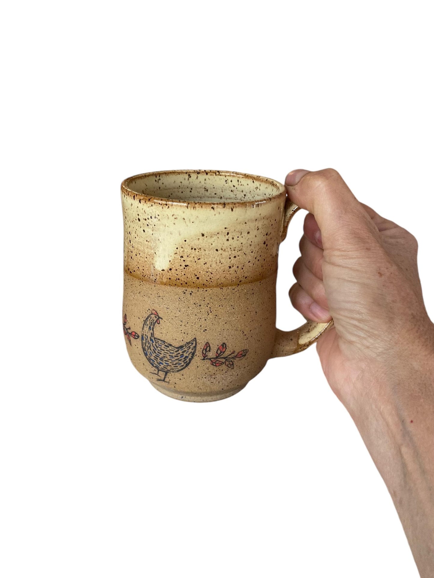 Large Handmade Mug with Farm Chickens - 18 ounce  - Unique Pottery Coffee Mug