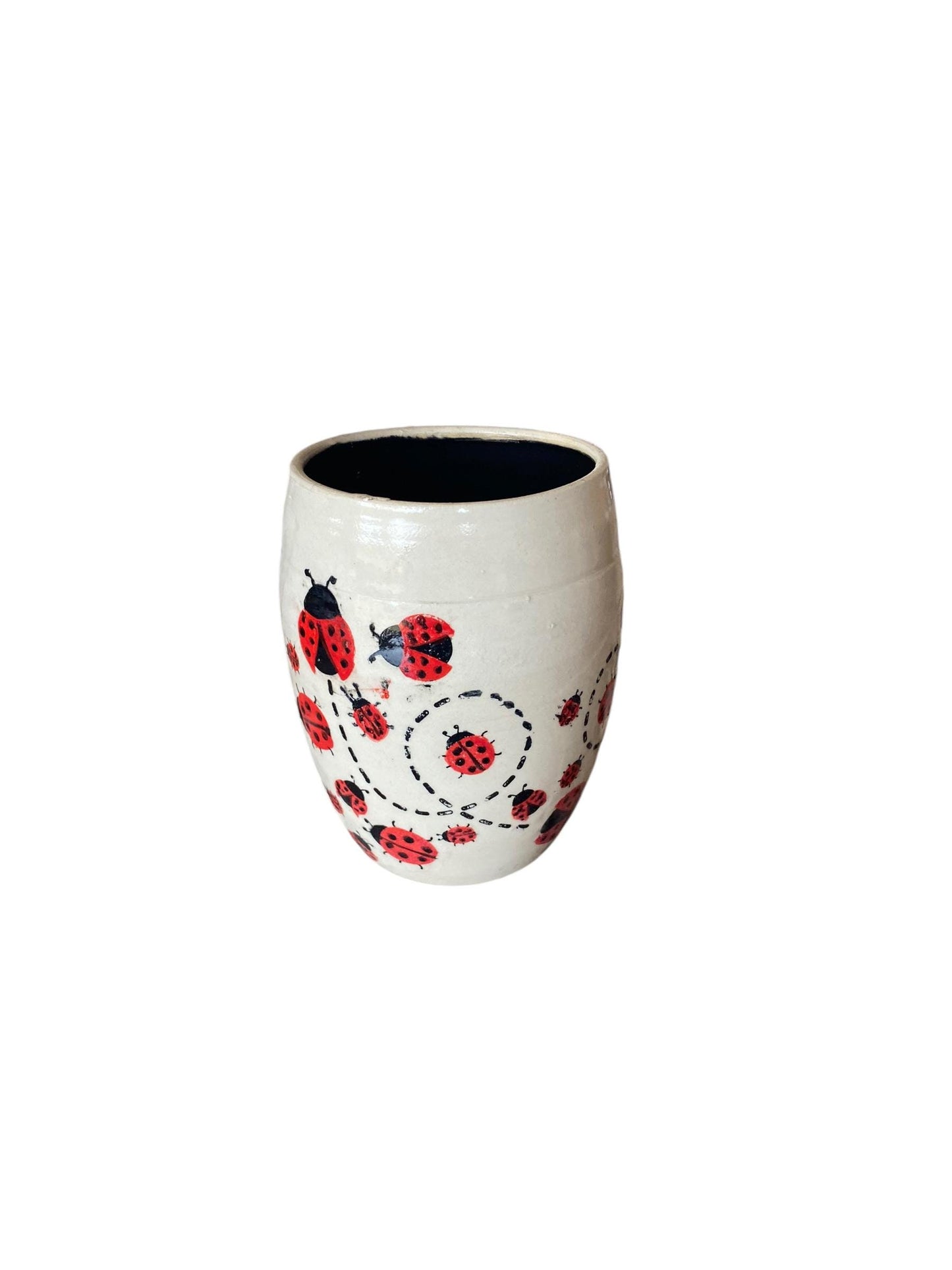 Large Handmade Mug with Ladybugs - 18 ounce  - Unique Pottery Coffee Mug