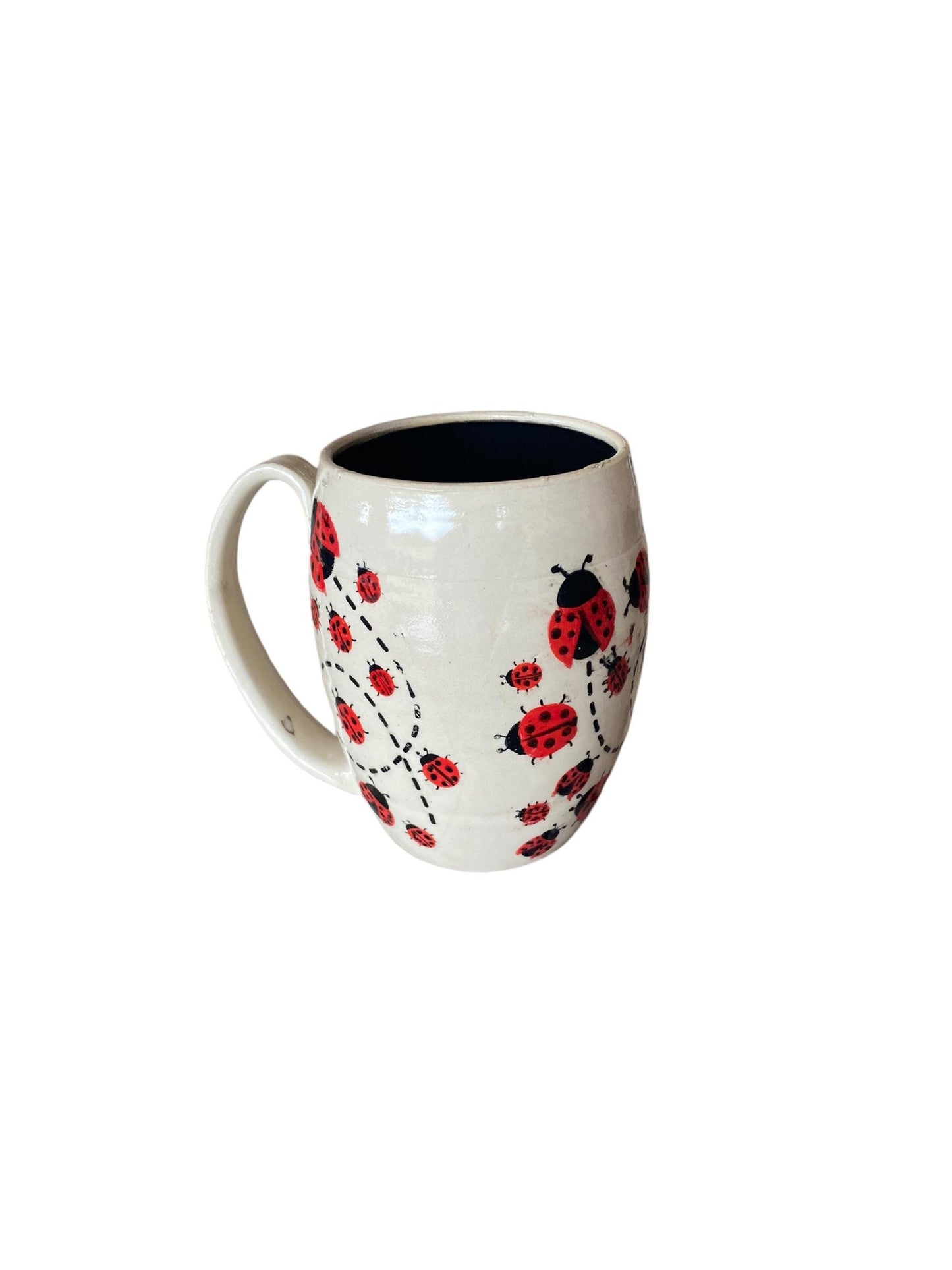 Large Handmade Mug with Ladybugs - 18 ounce  - Unique Pottery Coffee Mug