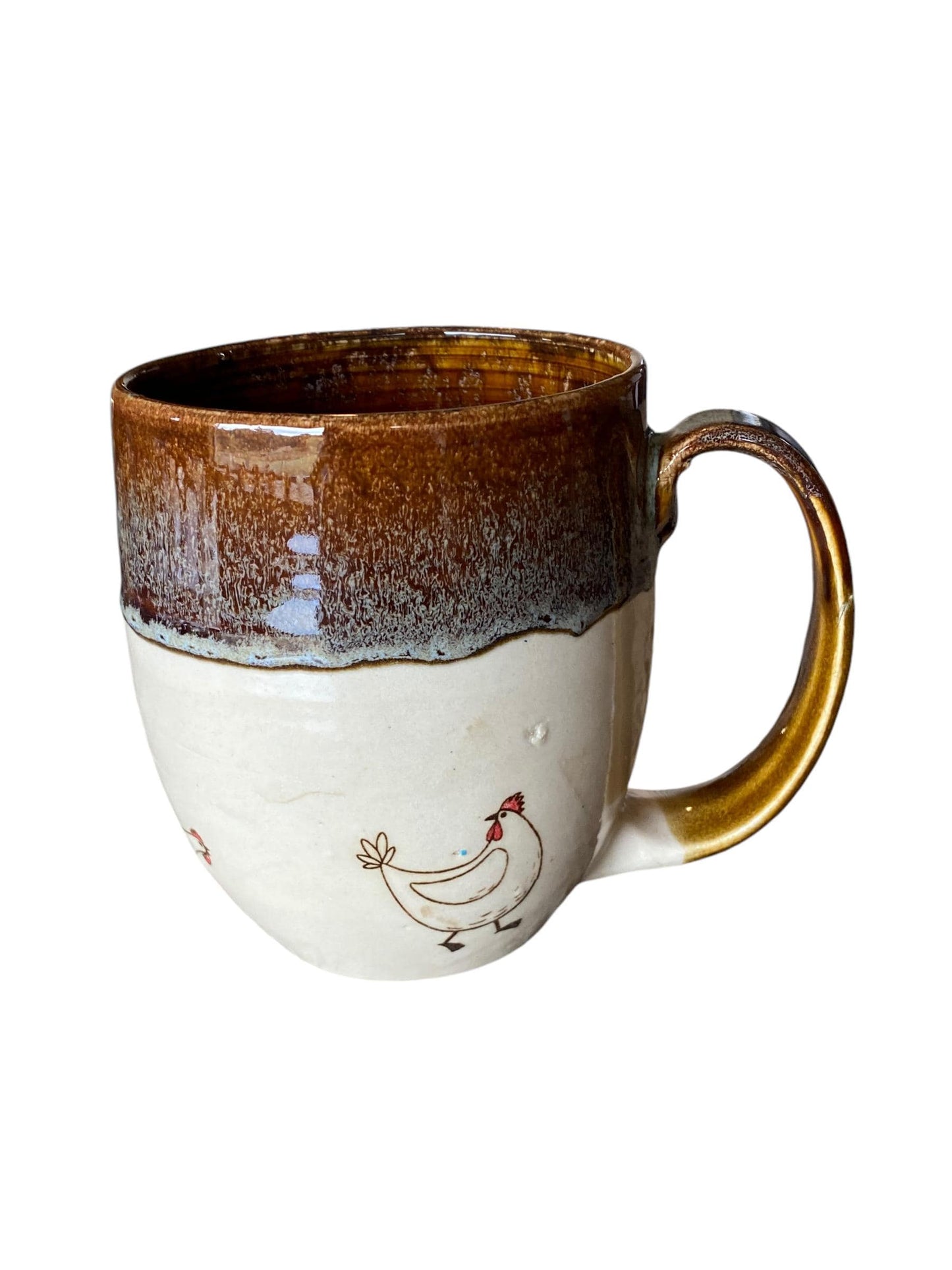 Large Handmade Mug with Playful Chickens - 18 ounce  - Unique Pottery Coffee Mug