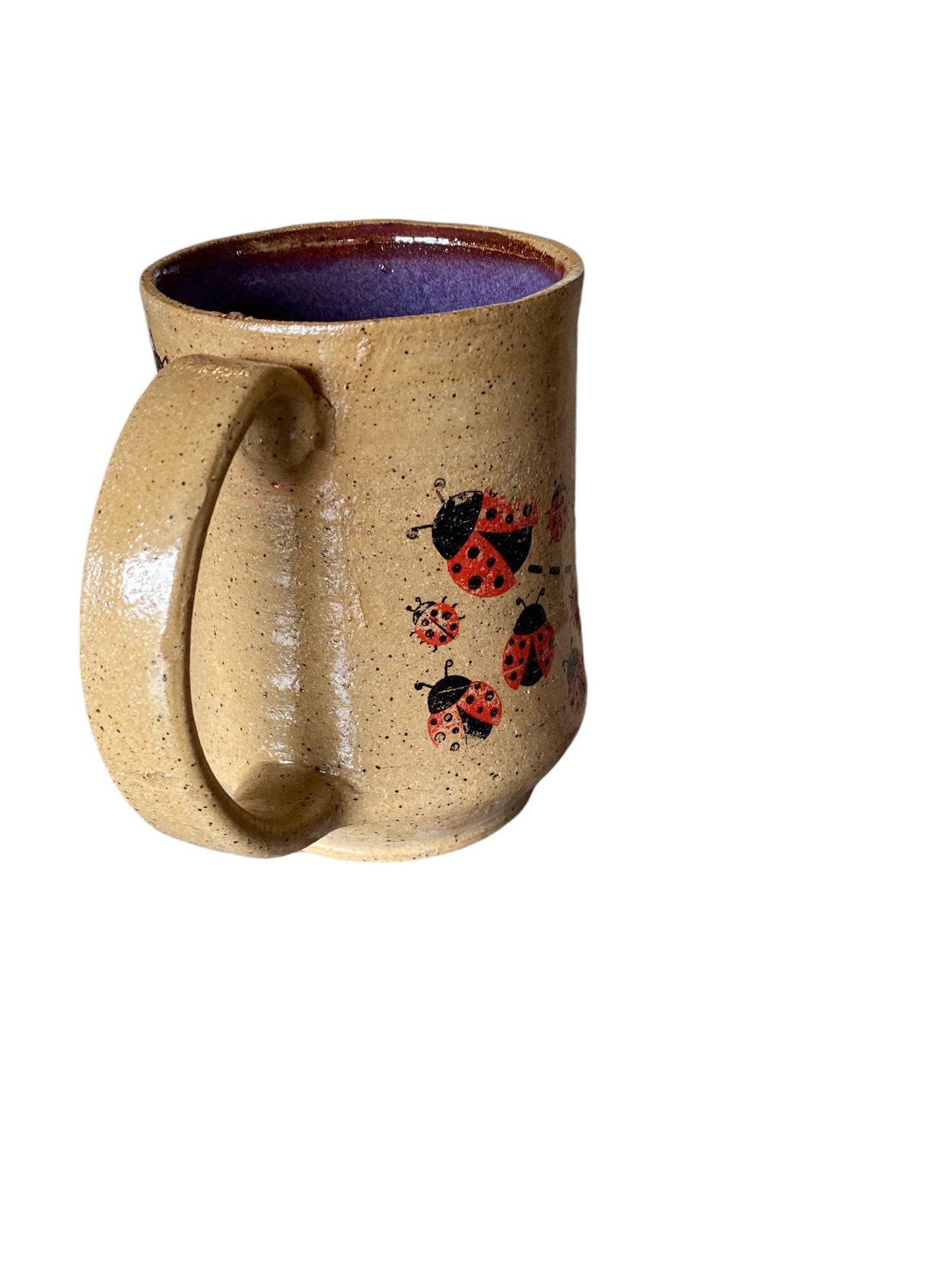 Large Handmade Mug with Ladybugs - 18 ounce  - Unique Pottery Coffee Mug