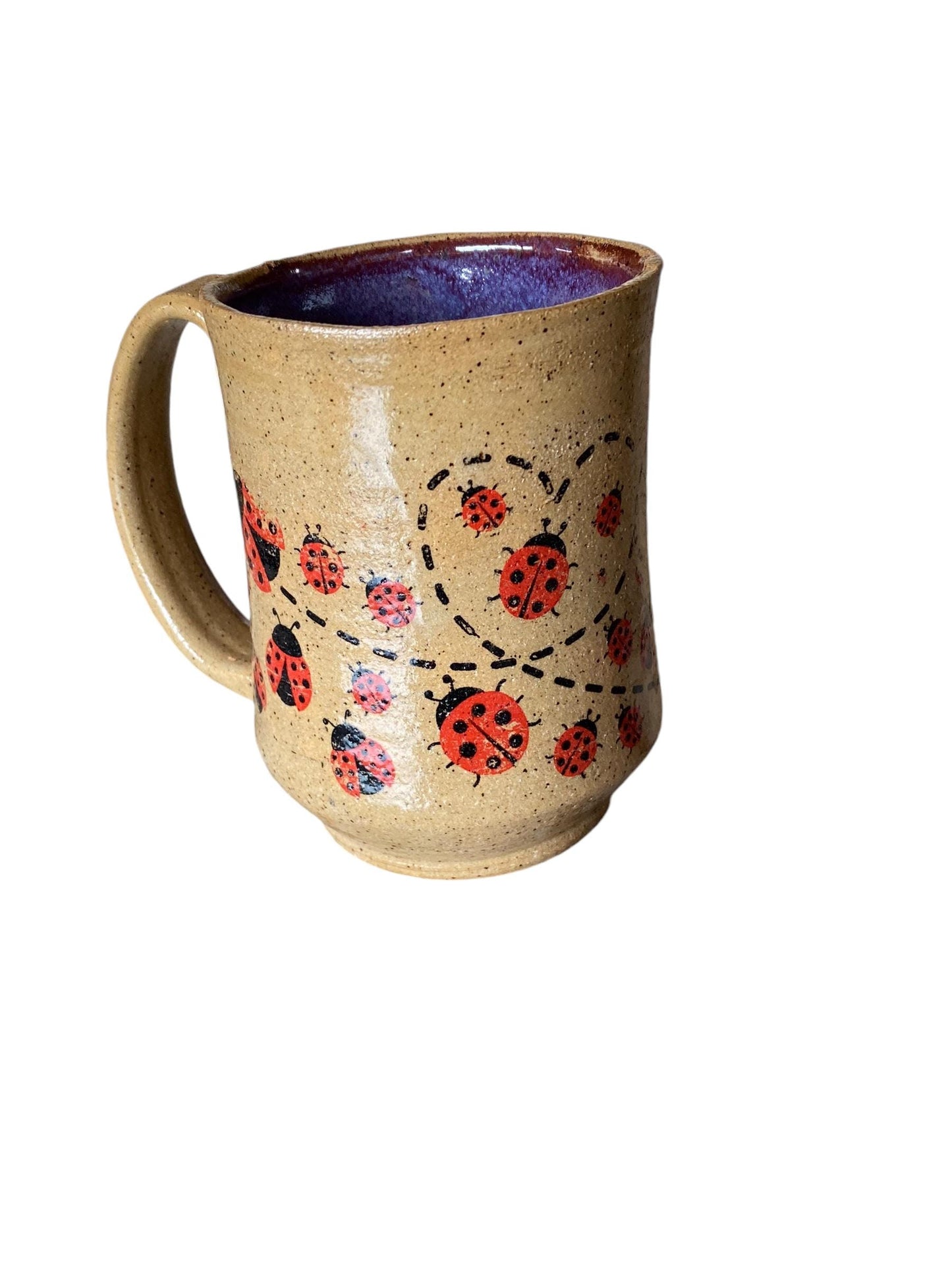 Large Handmade Mug with Ladybugs - 18 ounce  - Unique Pottery Coffee Mug