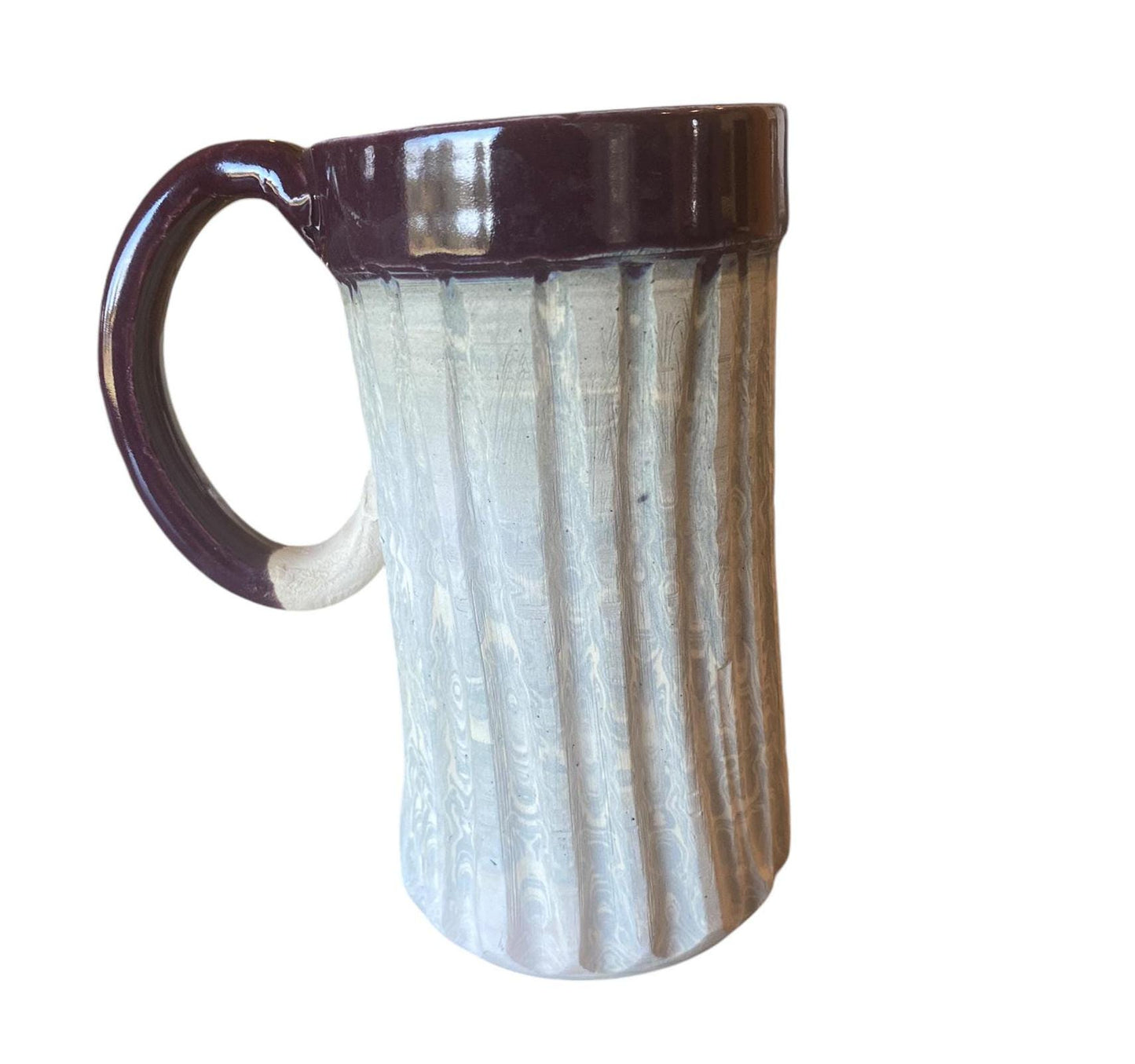 Large Handmade Agateware Mug Framed in a Lavender Glaze - Gray and White Marbled Mug - Unique Pottery Coffee Mug