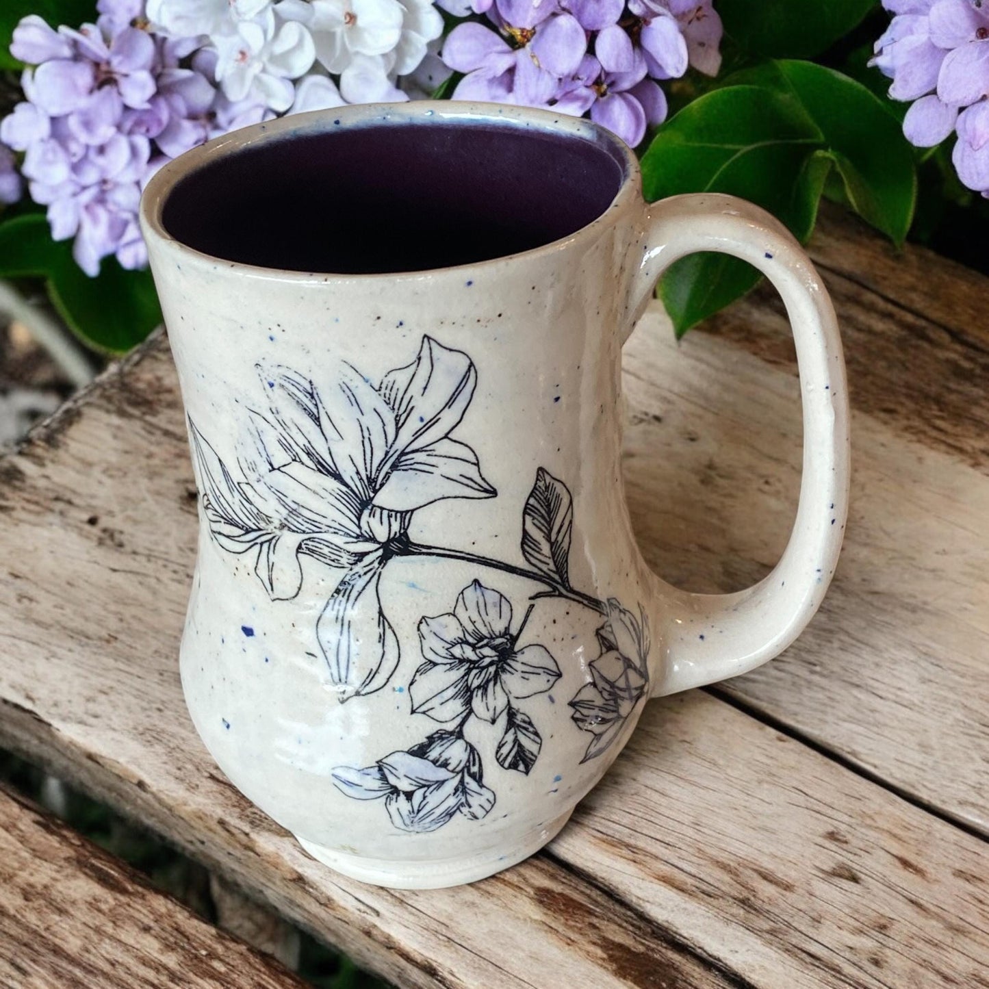 Large Hand-Painted 16-Ounce Mug with Magnolia Flowers - Ceramic Coffee or Tea Mug