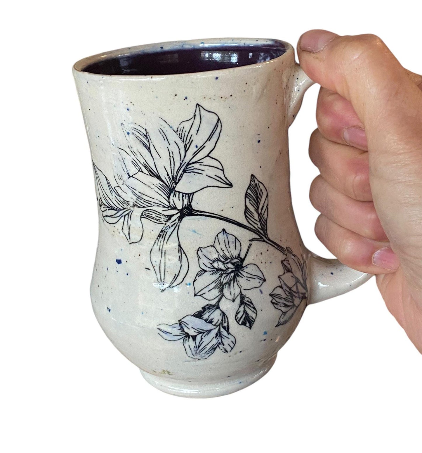 Large Hand-Painted 16-Ounce Mug with Magnolia Flowers - Ceramic Coffee or Tea Mug