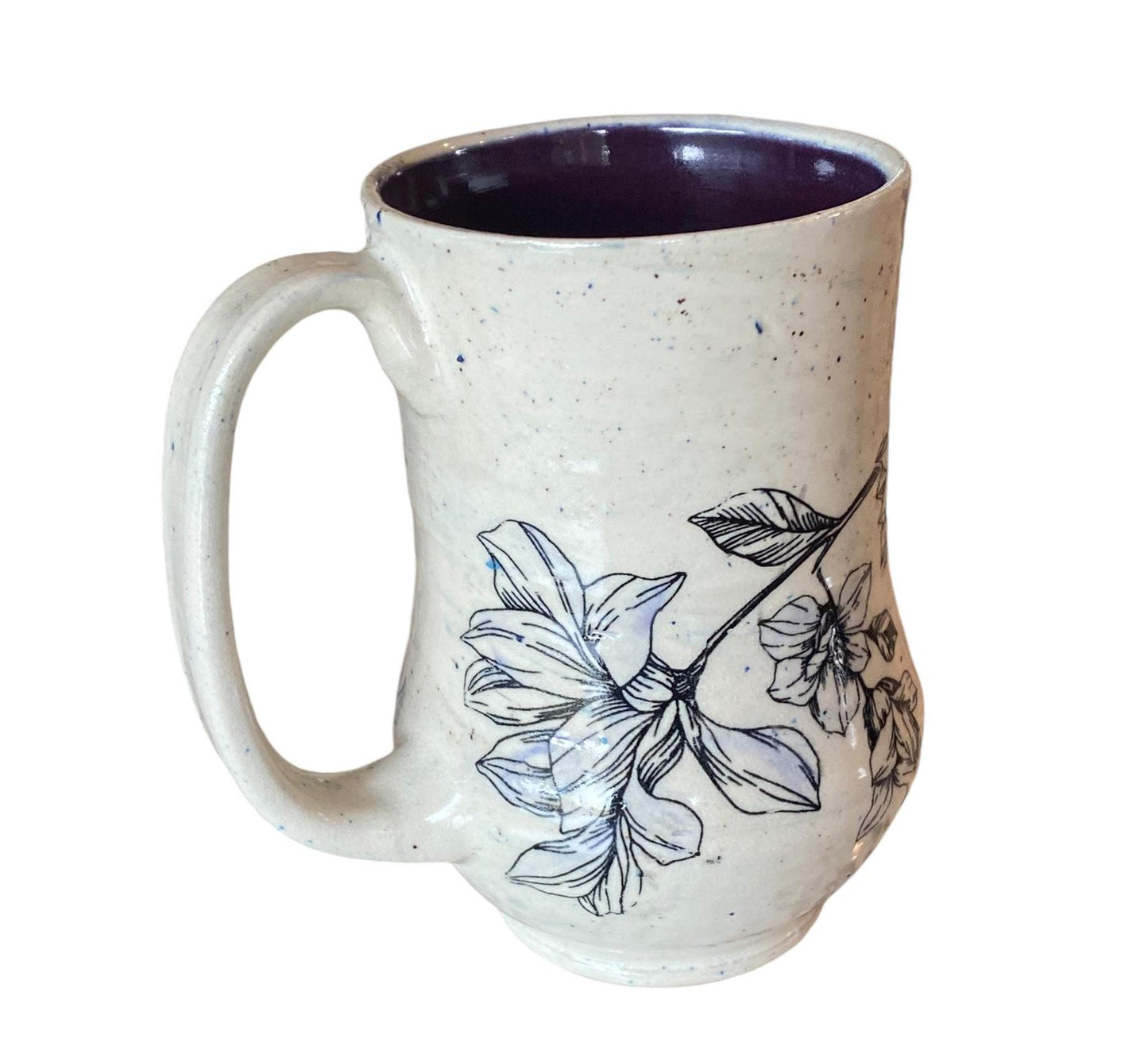 Large Hand-Painted 16-Ounce Mug with Magnolia Flowers - Ceramic Coffee or Tea Mug