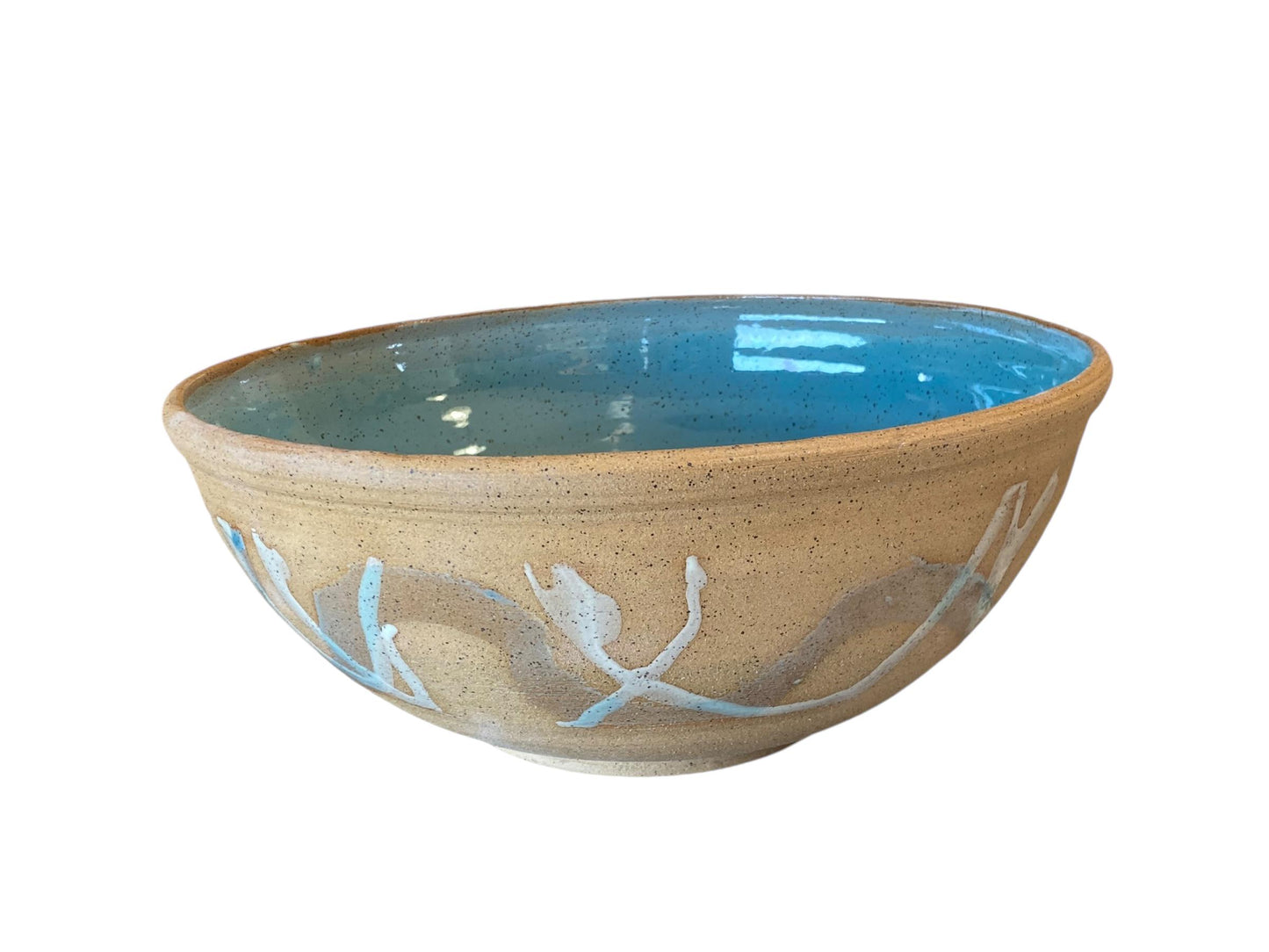 Large Handmade Stoneware Pottery Bowl - Turquoise Salad Bowl - Serving Bowl - Stoneware Serving Bowl - Large Ceramic Pottery Bowl