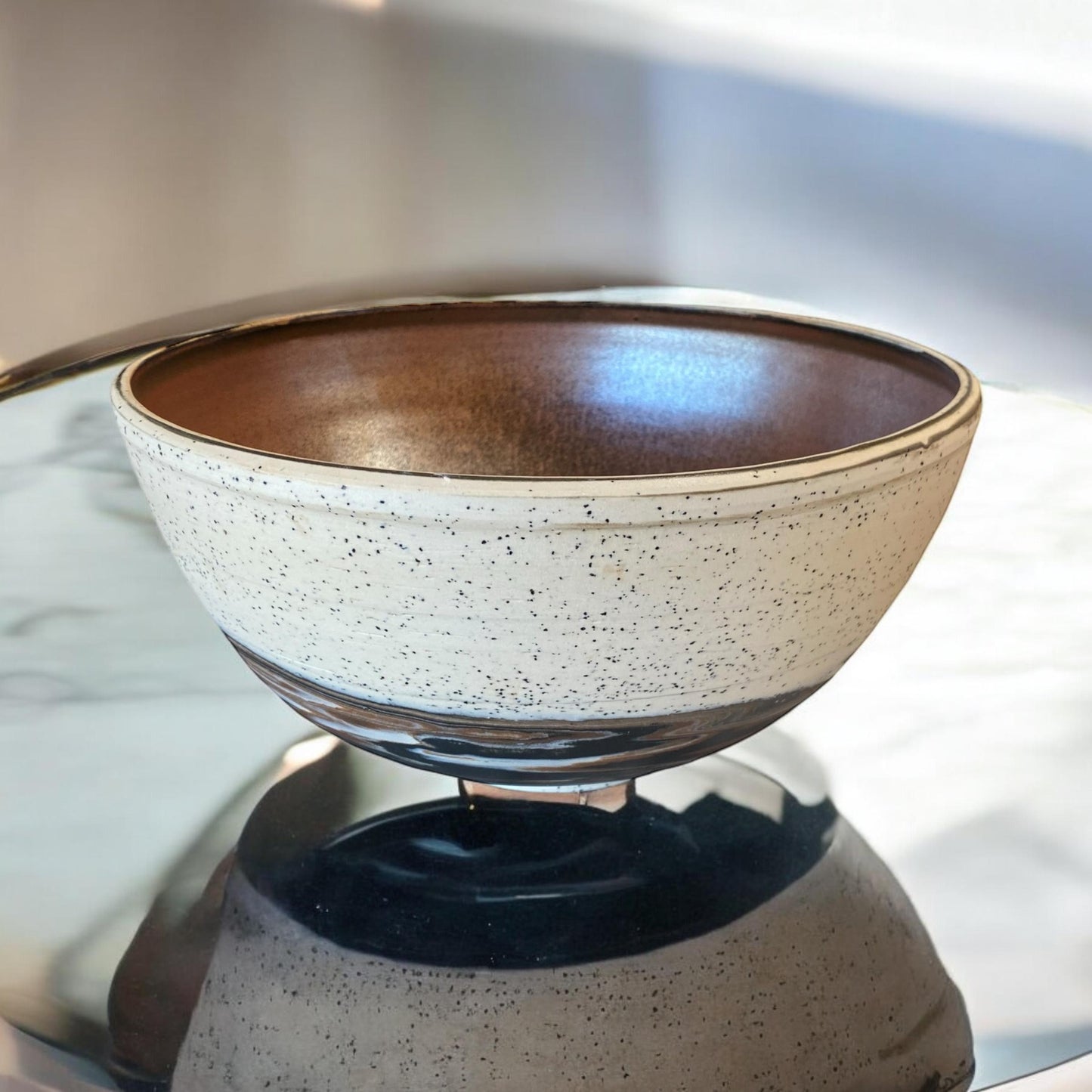 Large Handmade Agateware Pottery Bowl - Red, Black, and Speckled Porcelain Salad Bowl - Serving Bowl -  Large Ceramic Pottery Bowl