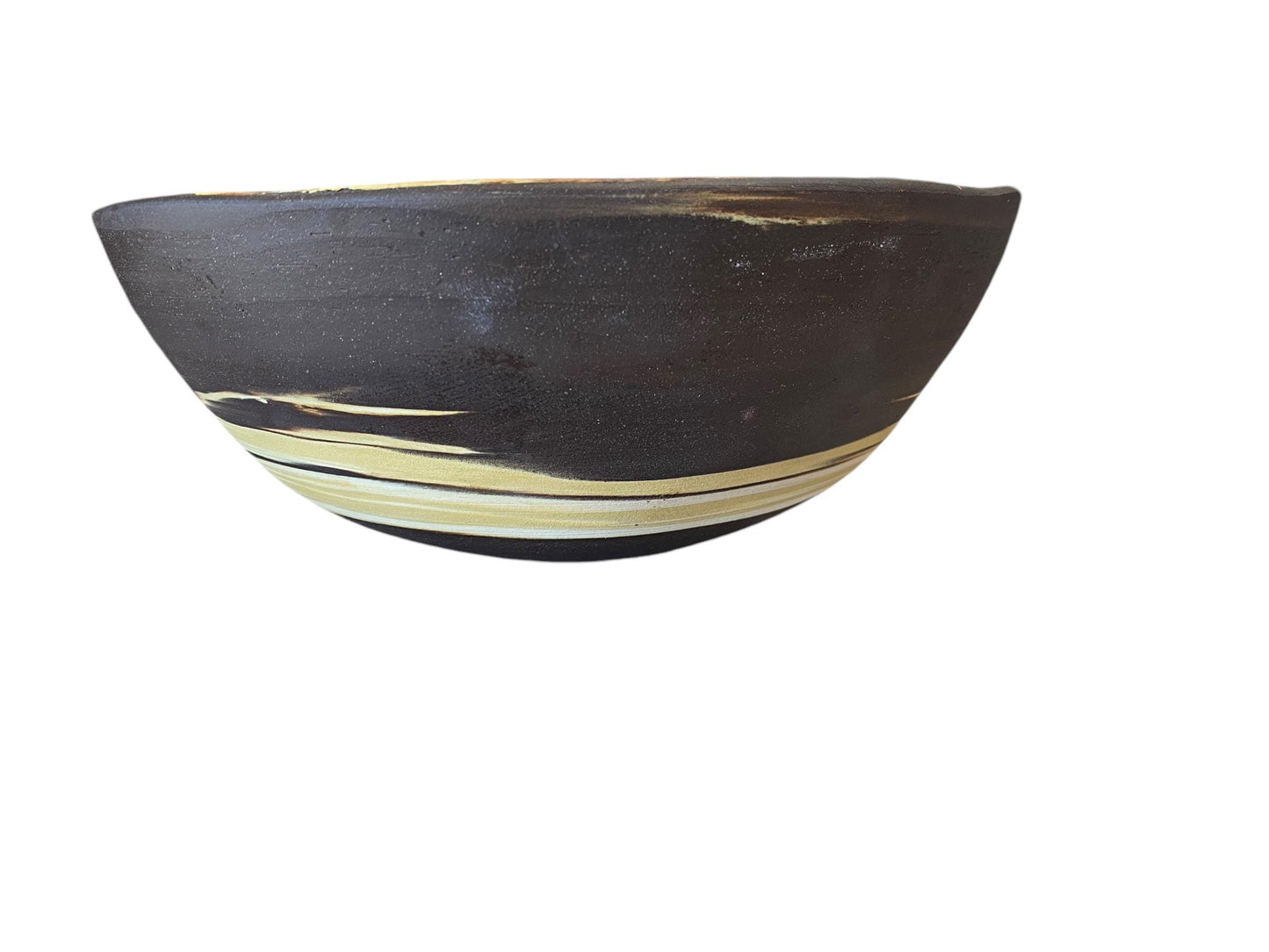 Large Handmade Stoneware Pottery Bowl - Black and Gold Stoneware Salad Bowl - Serving Bowl - Stoneware Serving Bowl