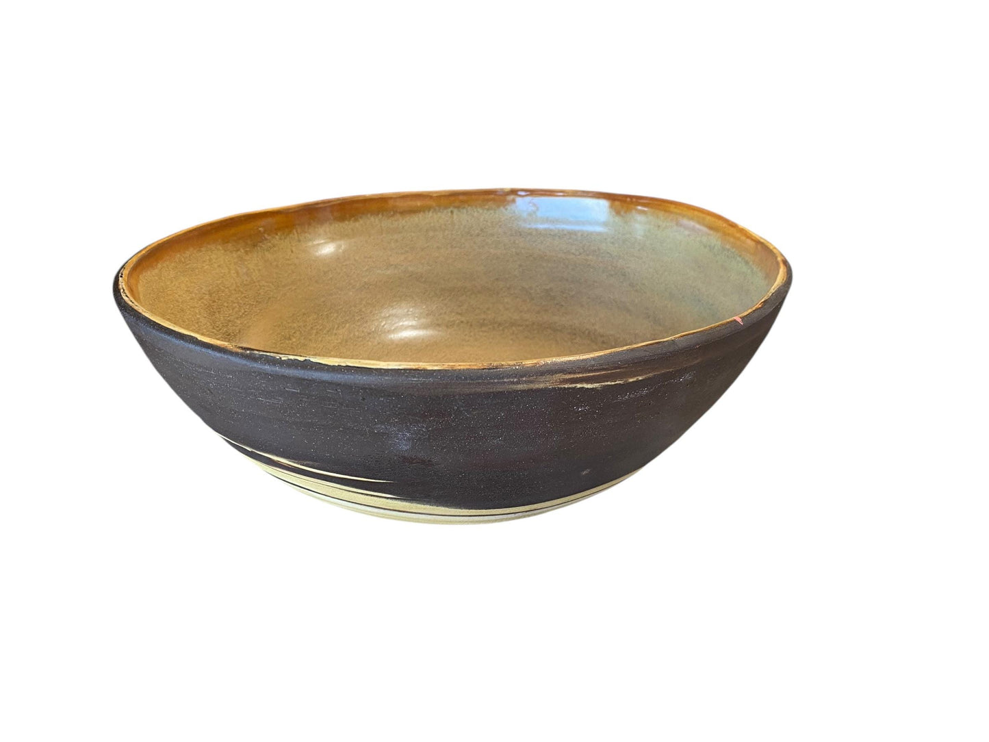 Large Handmade Stoneware Pottery Bowl - Black and Gold Stoneware Salad Bowl - Serving Bowl - Stoneware Serving Bowl