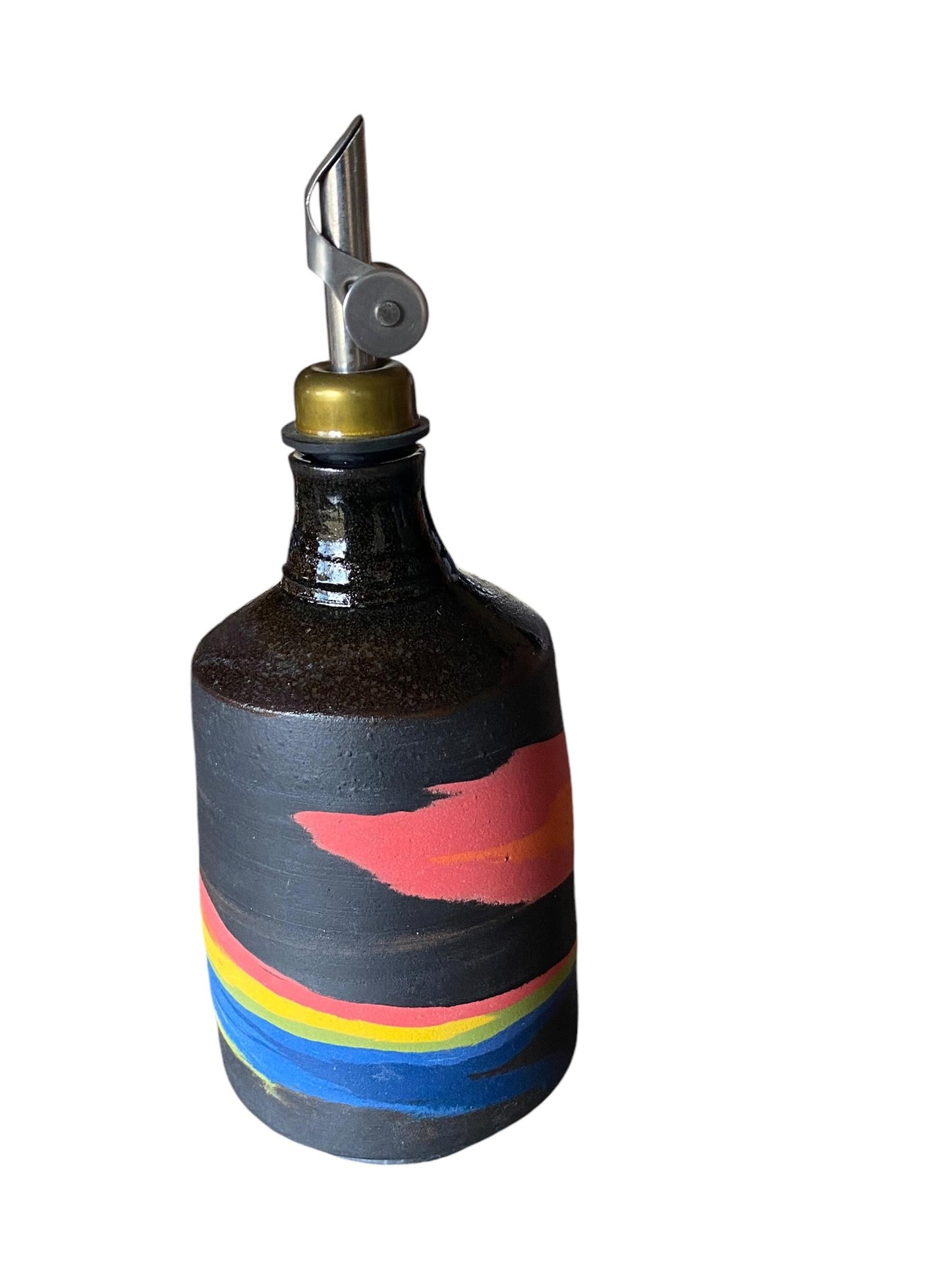 Handmade Agateware with Rainbow Colors - Ceramic oil bottle with pour spout - Suitable for Storage Oil, Vinegar & Coffee Syrups