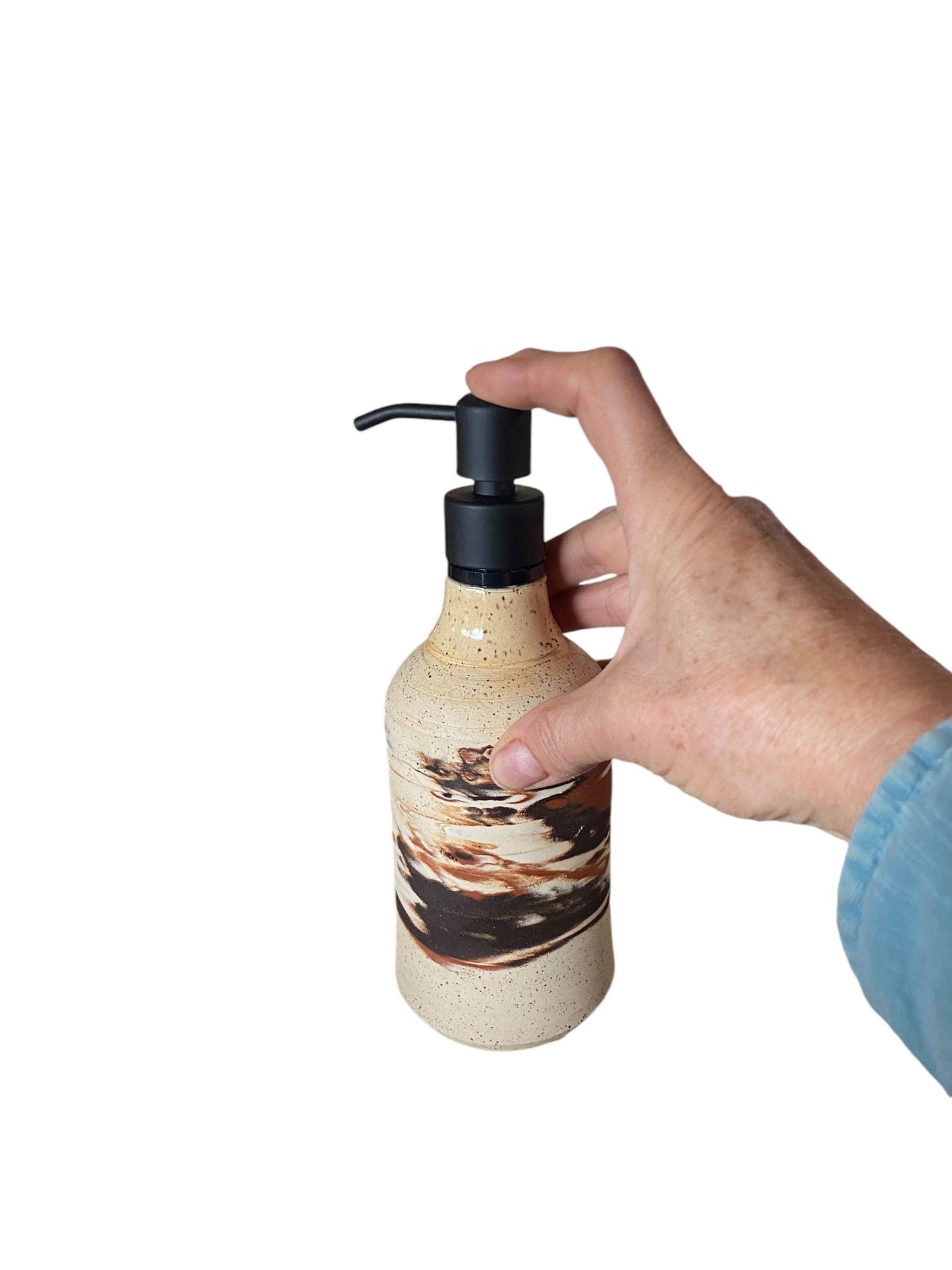 Agateware Soap Bottle Dispenser - Handmade Kitchen Soap & Lotion Pump - Unique Pottery Bathroom Decor