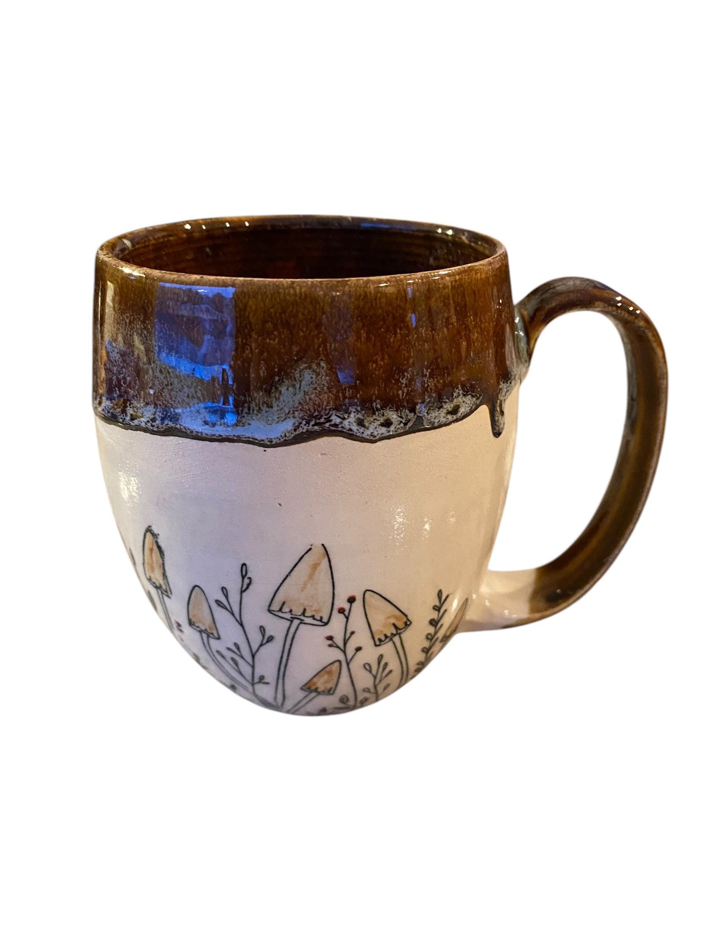 Large Handmade Mug - 18 ounce - with a Cluster of Mushrooms - Unique Pottery Coffee Mug