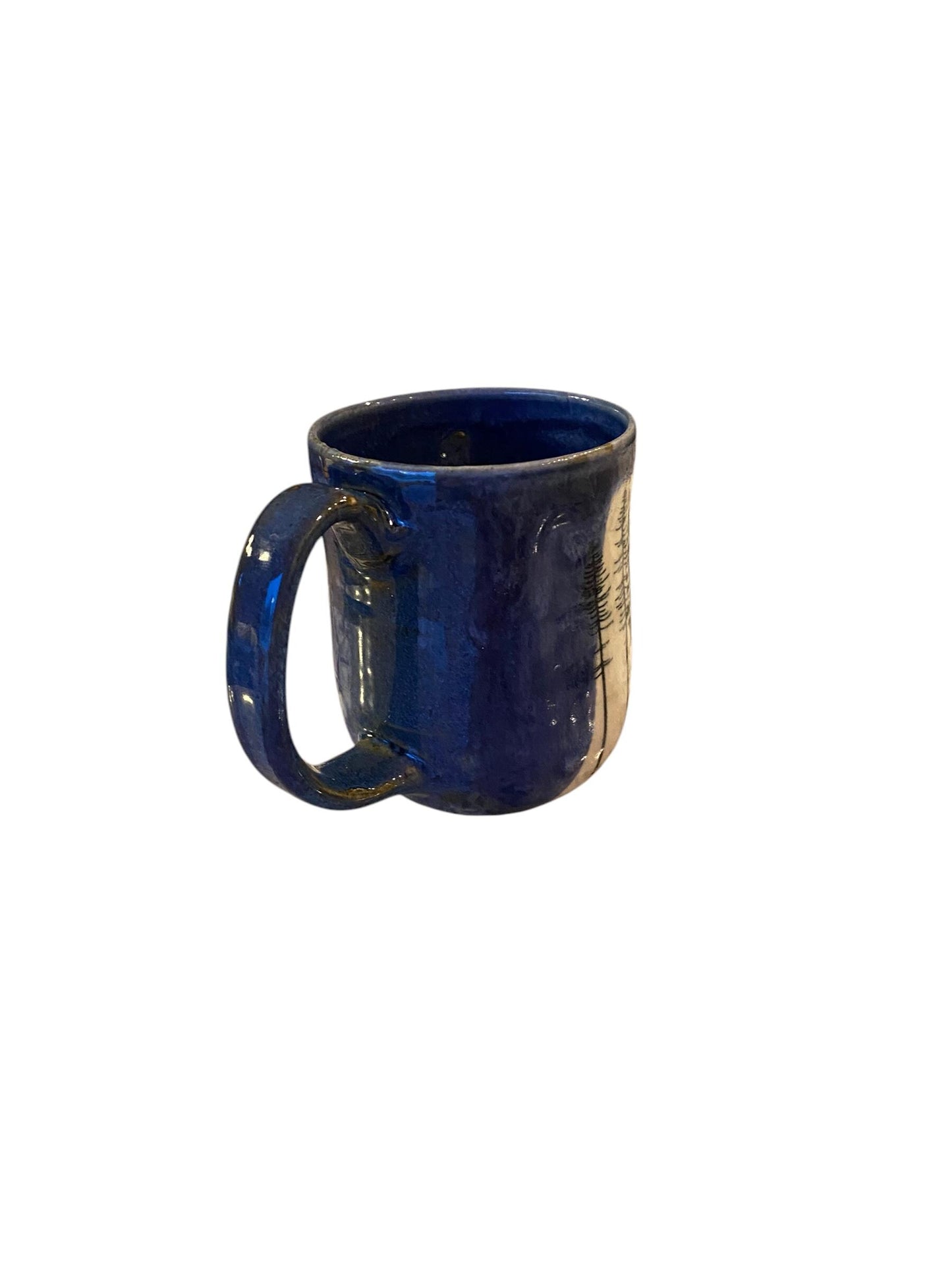 Large 16-Ounce Mug with Tree and Bike Design, and Blue Glaze