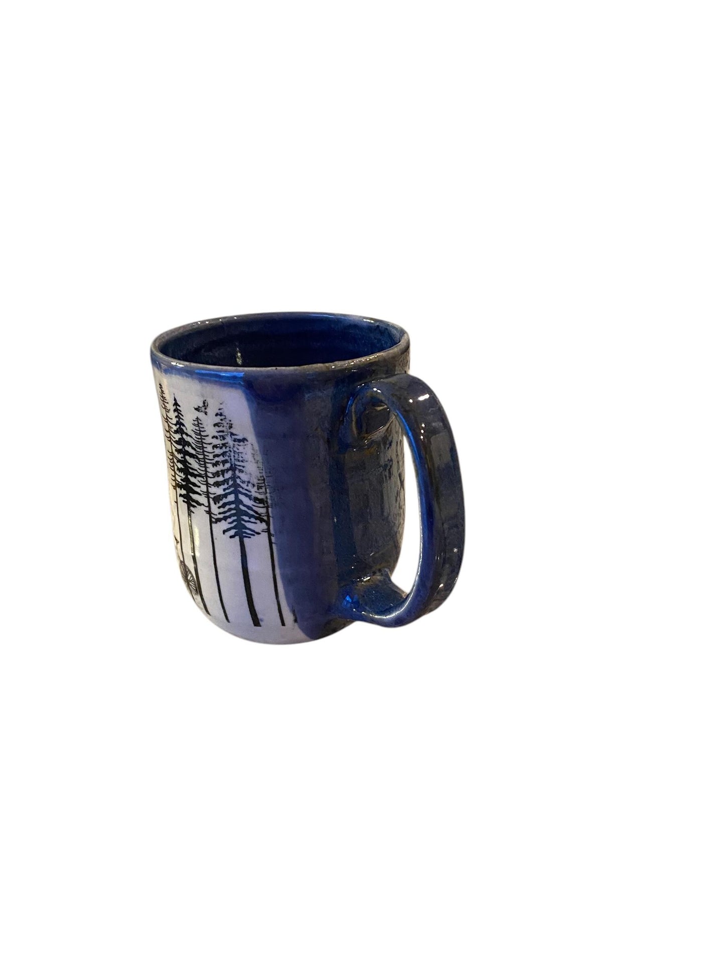 Large 16-Ounce Mug with Tree and Bike Design, and Blue Glaze