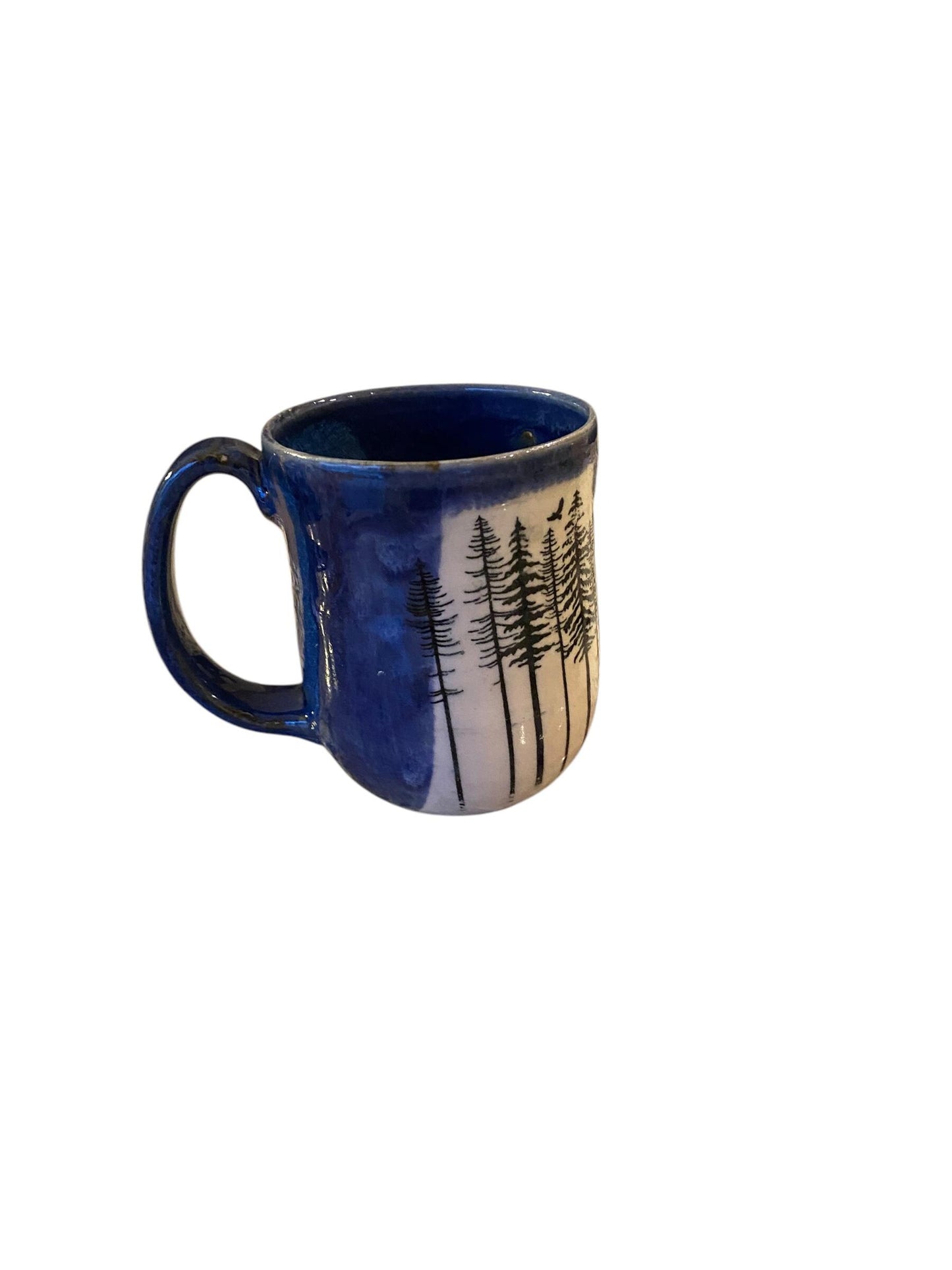 Large 16-Ounce Mug with Tree and Bike Design, and Blue Glaze