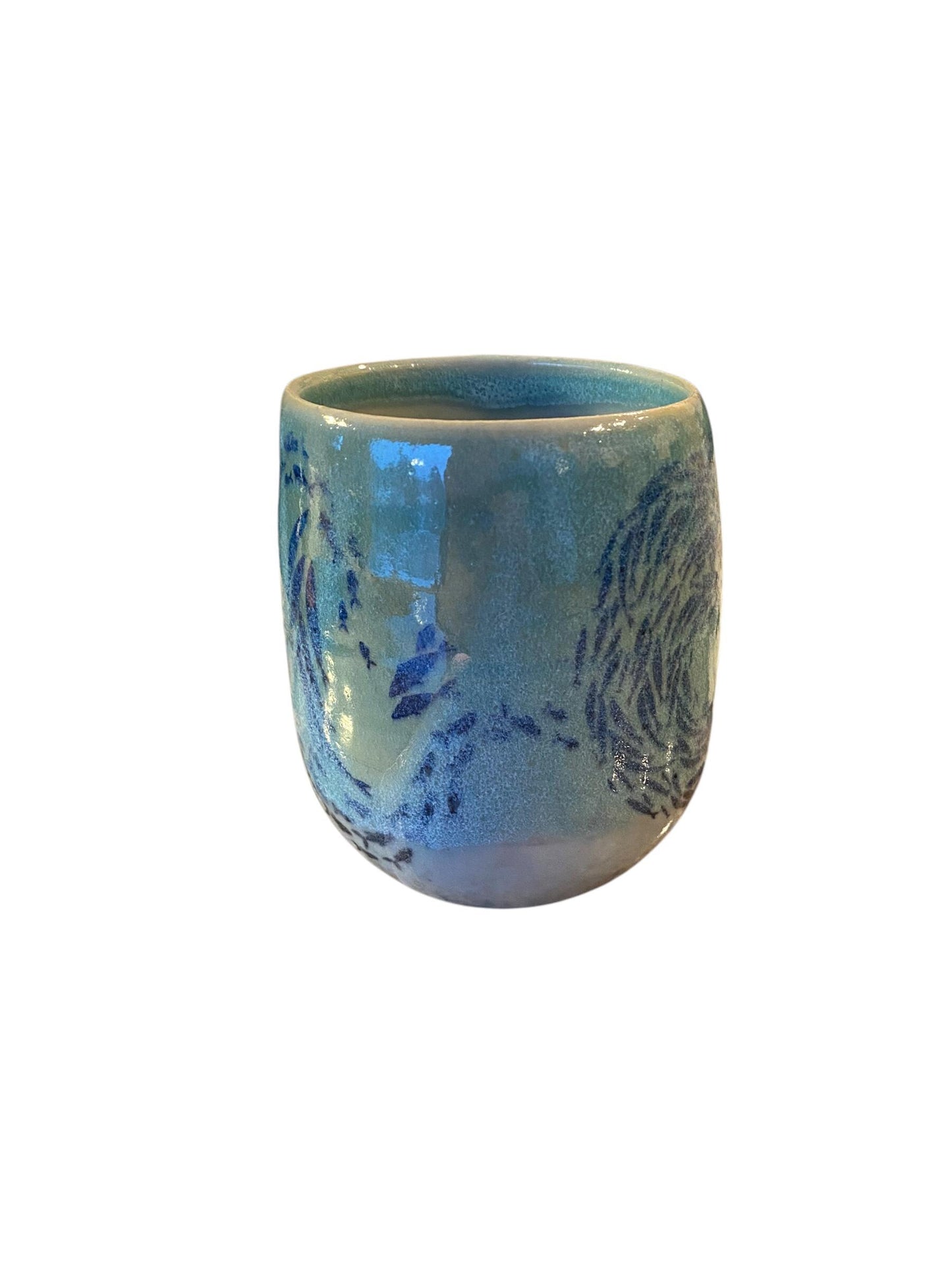 Large Handmade Mug Embellished with Fish floating in a Turquoise Glaze - 18 Ounce Unique Pottery Coffee Mug