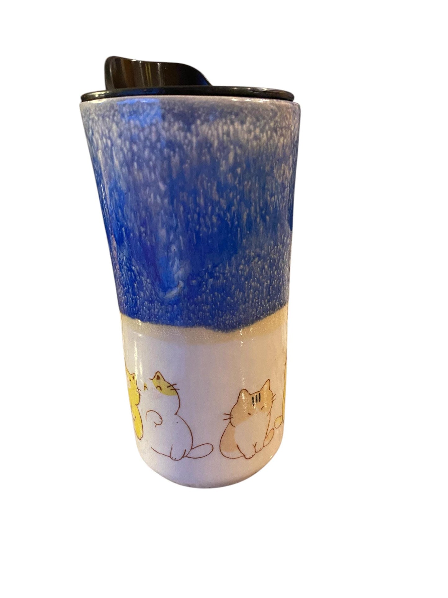 Handmade16 - Ounce Travel Mug With Bend Logo and Playful Cats - Travel Mug - Pottery Mug -  Coffee Mug