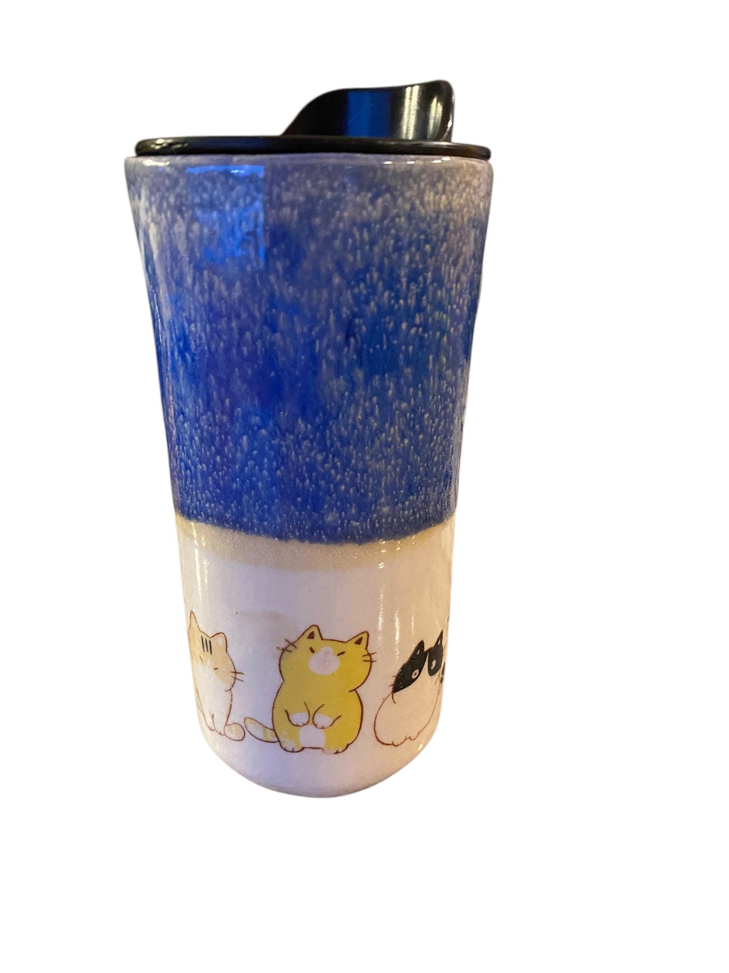 Handmade16 - Ounce Travel Mug With Bend Logo and Playful Cats - Travel Mug - Pottery Mug -  Coffee Mug