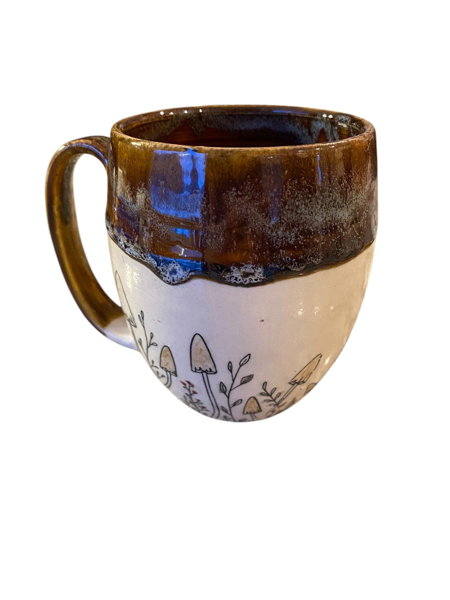 Large Handmade Mug - 18 ounce - with a Cluster of Mushrooms - Unique Pottery Coffee Mug