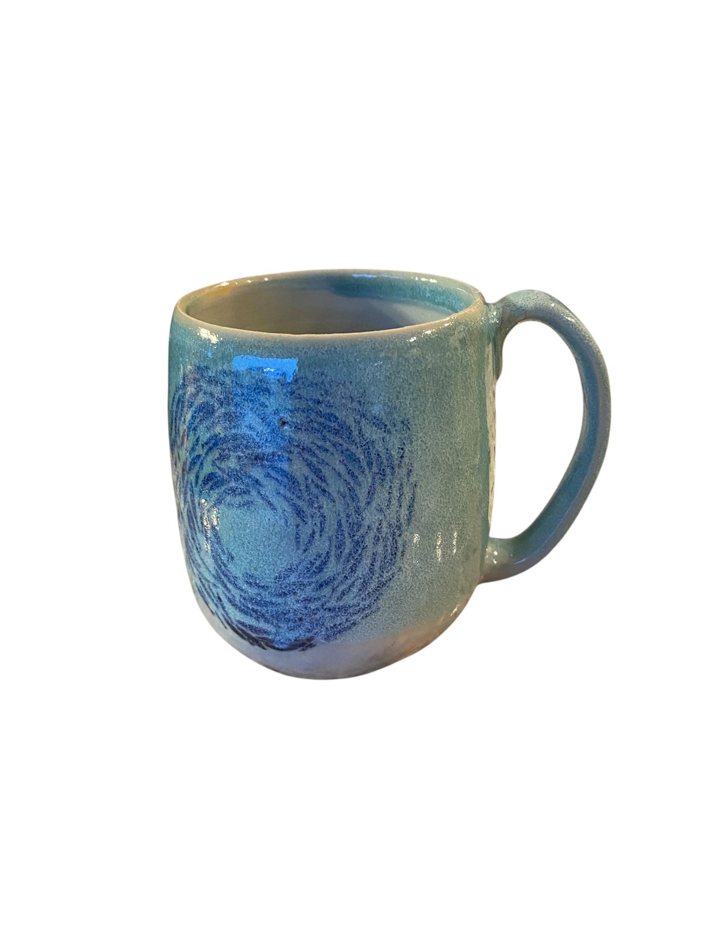 Large Handmade Mug Embellished with Fish floating in a Turquoise Glaze - 18 Ounce Unique Pottery Coffee Mug