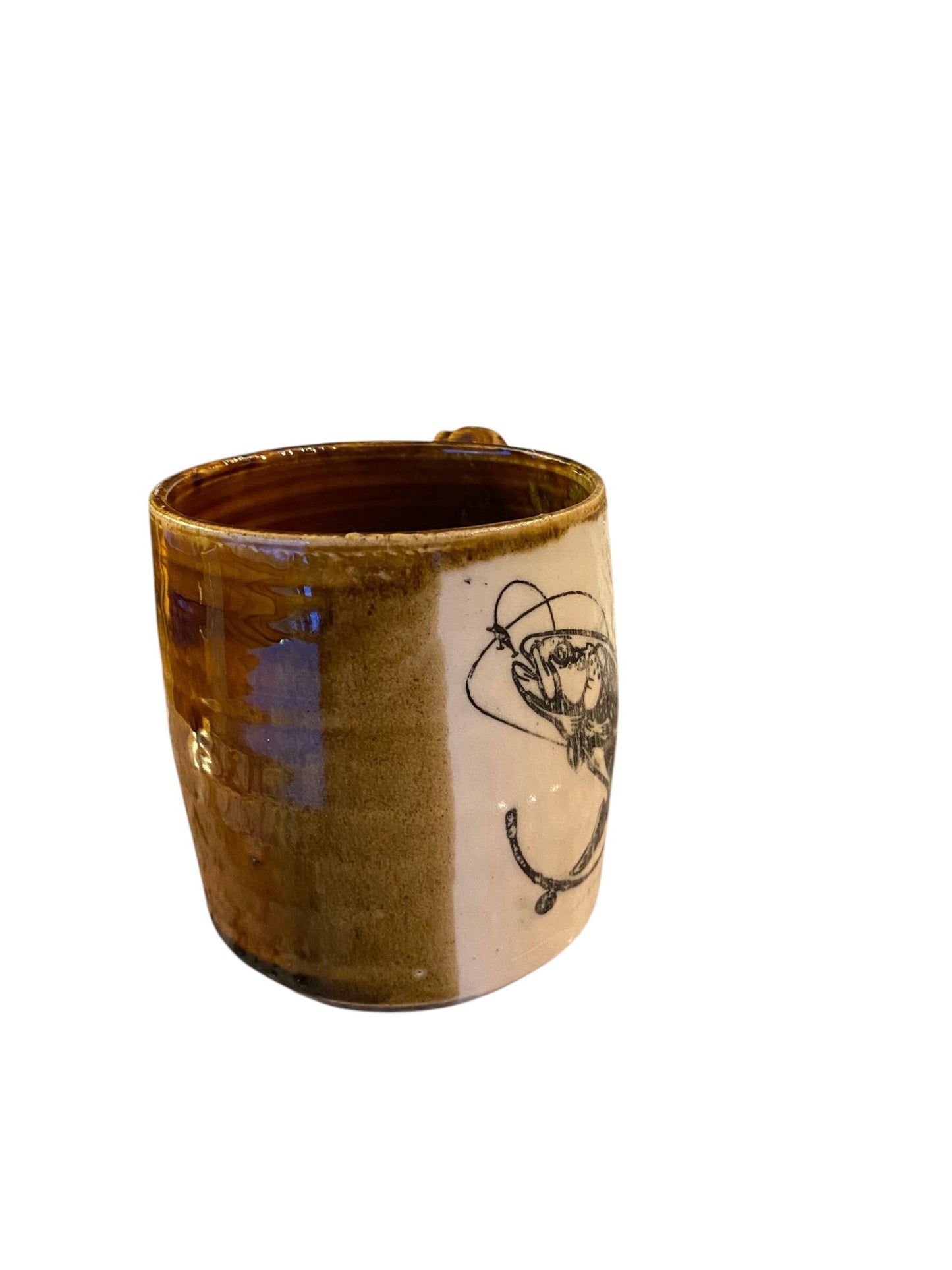 Large 16-Ounce Mug with A Fish, Surrounded with a Bronze Glaze - Rustic Mug