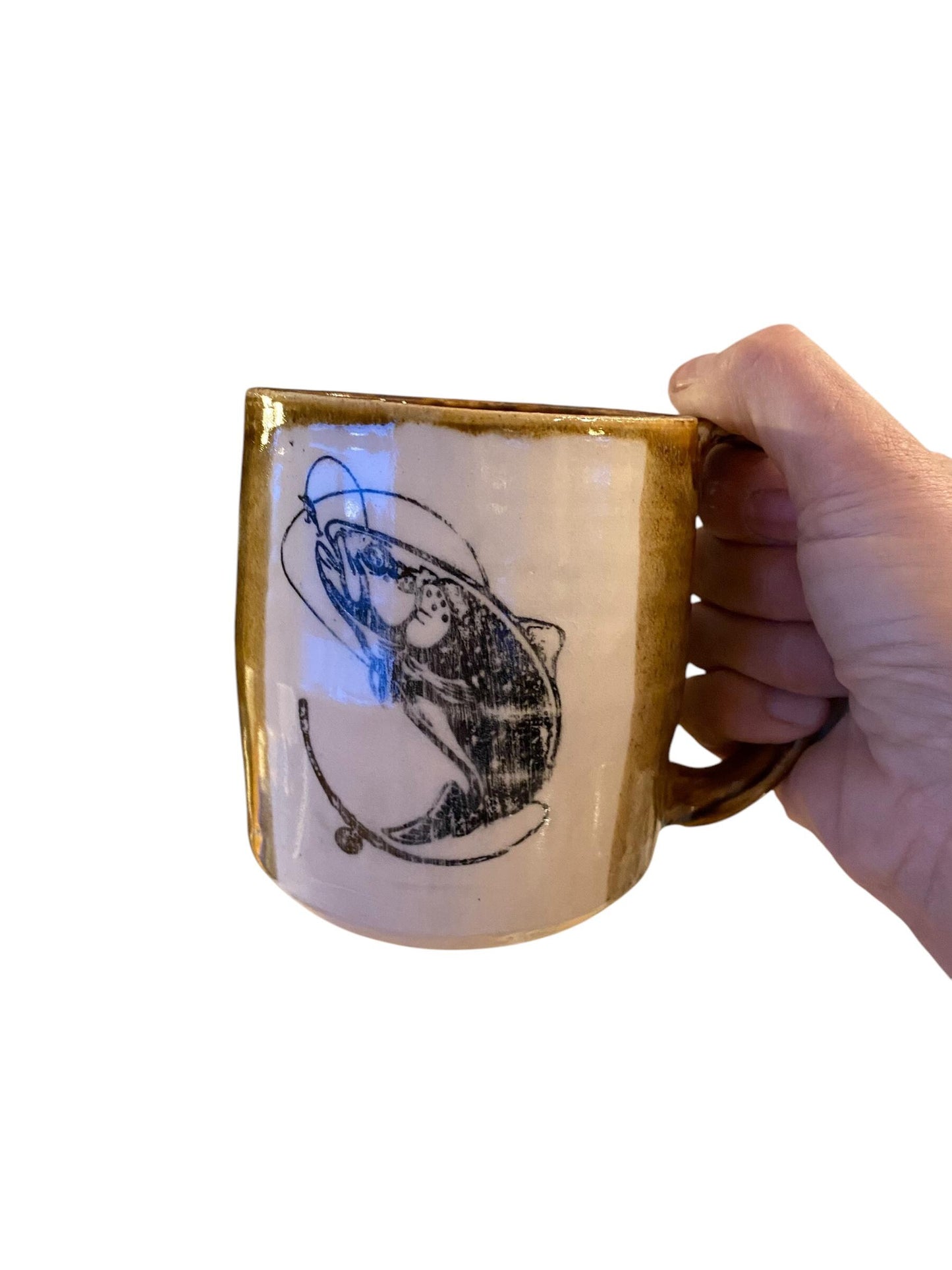 Large 16-Ounce Mug with A Fish, Surrounded with a Bronze Glaze - Rustic Mug