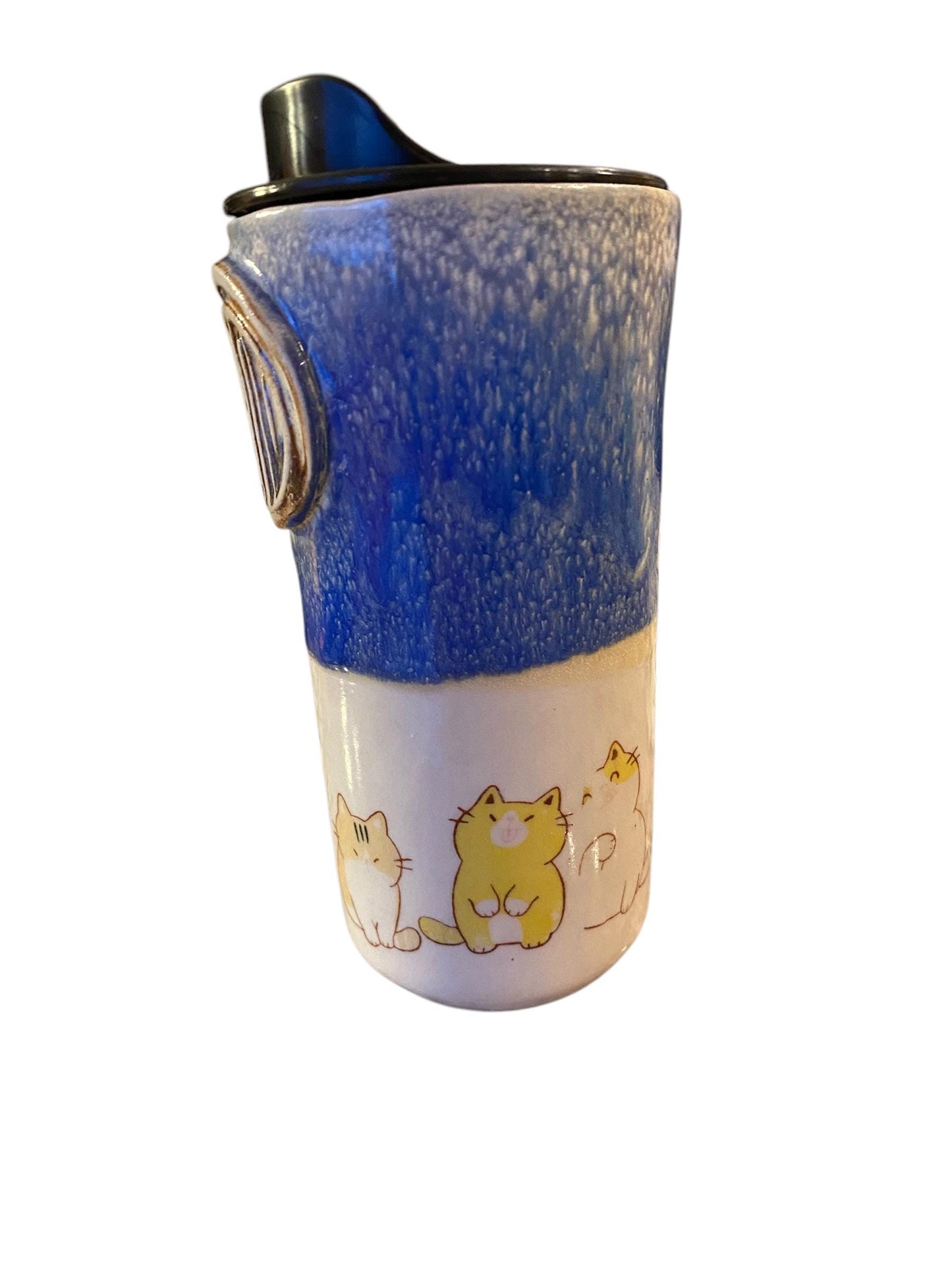 Handmade16 - Ounce Travel Mug With Bend Logo and Playful Cats - Travel Mug - Pottery Mug -  Coffee Mug