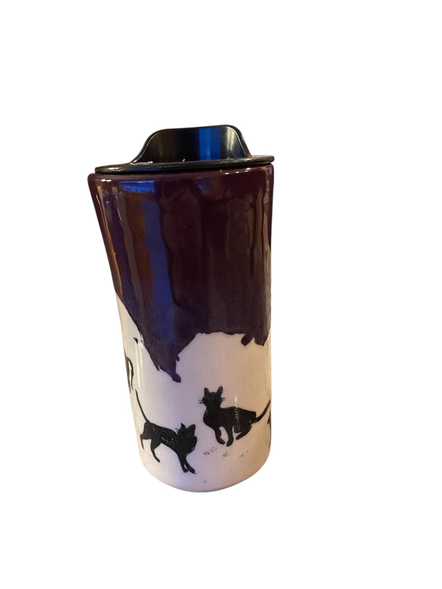 Handmade16 - Ounce Purple Travel Mug With Black Cats - Travel Mug - Pottery Mug -  Coffee Mug