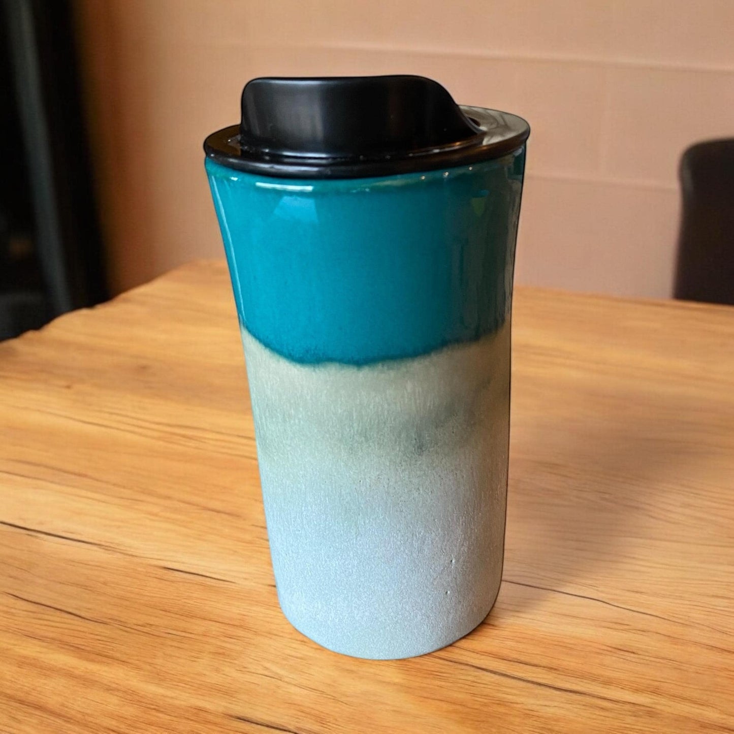 Handmade Turquoise and Sea Blue  Travel Mug - Porcelain -  Travel Coffee Cup -  Travel Mug - Pottery Mug - Coffee Mug