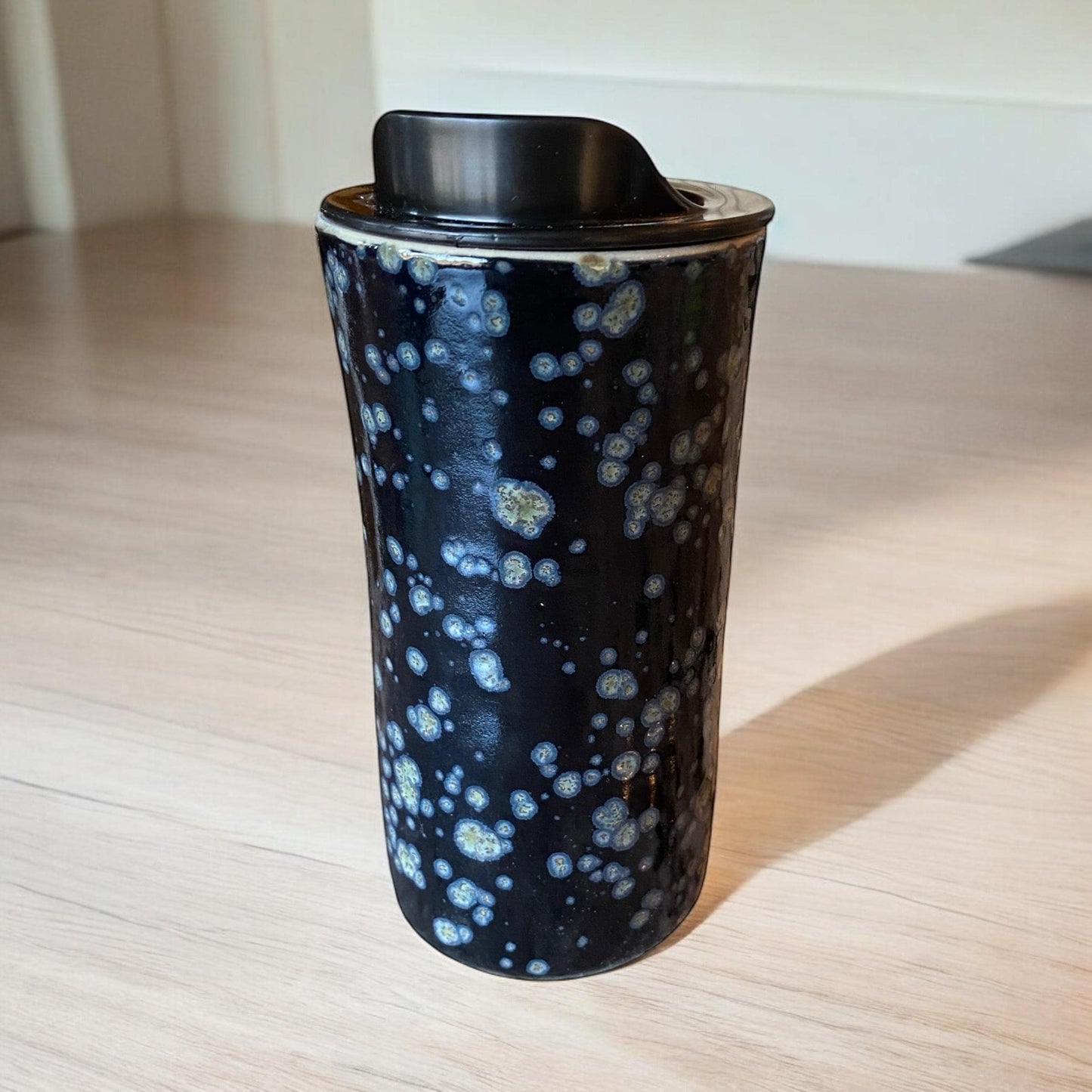 Handmade Reactive Black Travel Mug - Porcelain -  Travel Coffee Cup -  Travel Mug - Pottery Mug - Coffee Mug