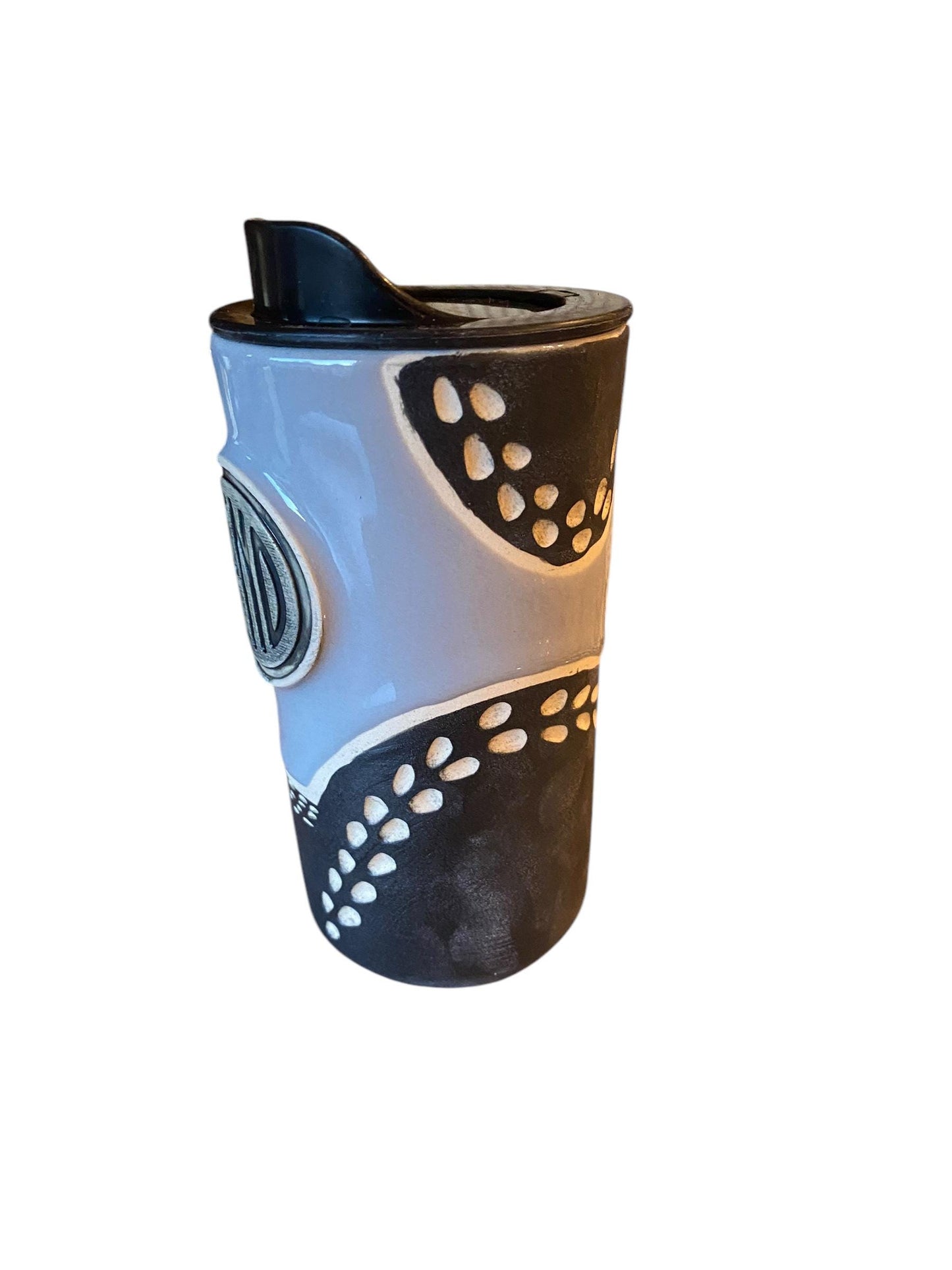 Handmade Carved Bend Logo Travel Mug - Porcelain -  Travel Coffee Cup -  Travel Mug - Pottery Mug - Coffee Mug