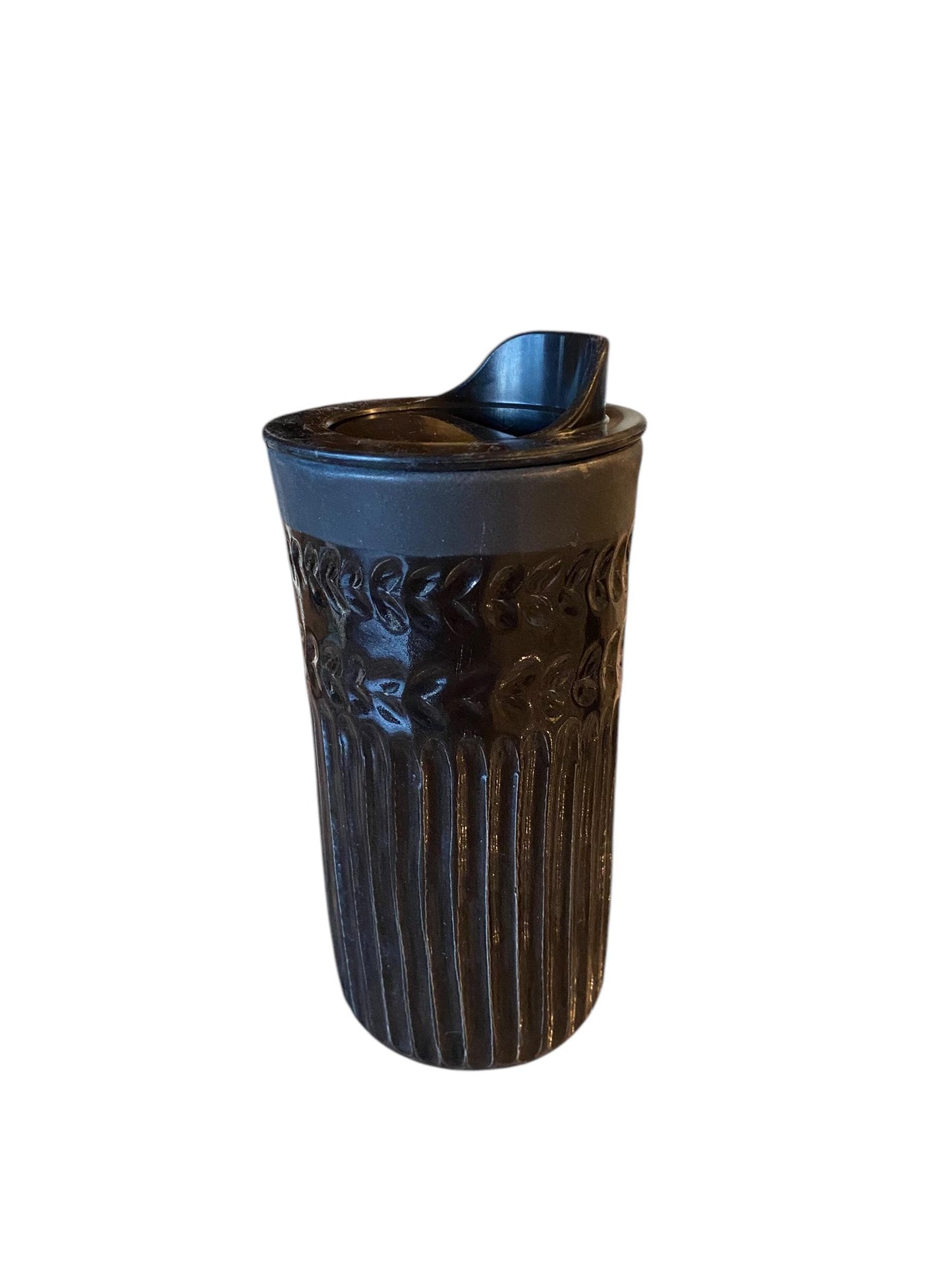 Handmade Hand Carved Black Travel Mug - Porcelain -  To Go Cup -  Travel Mug - Pottery Mug -  Mug