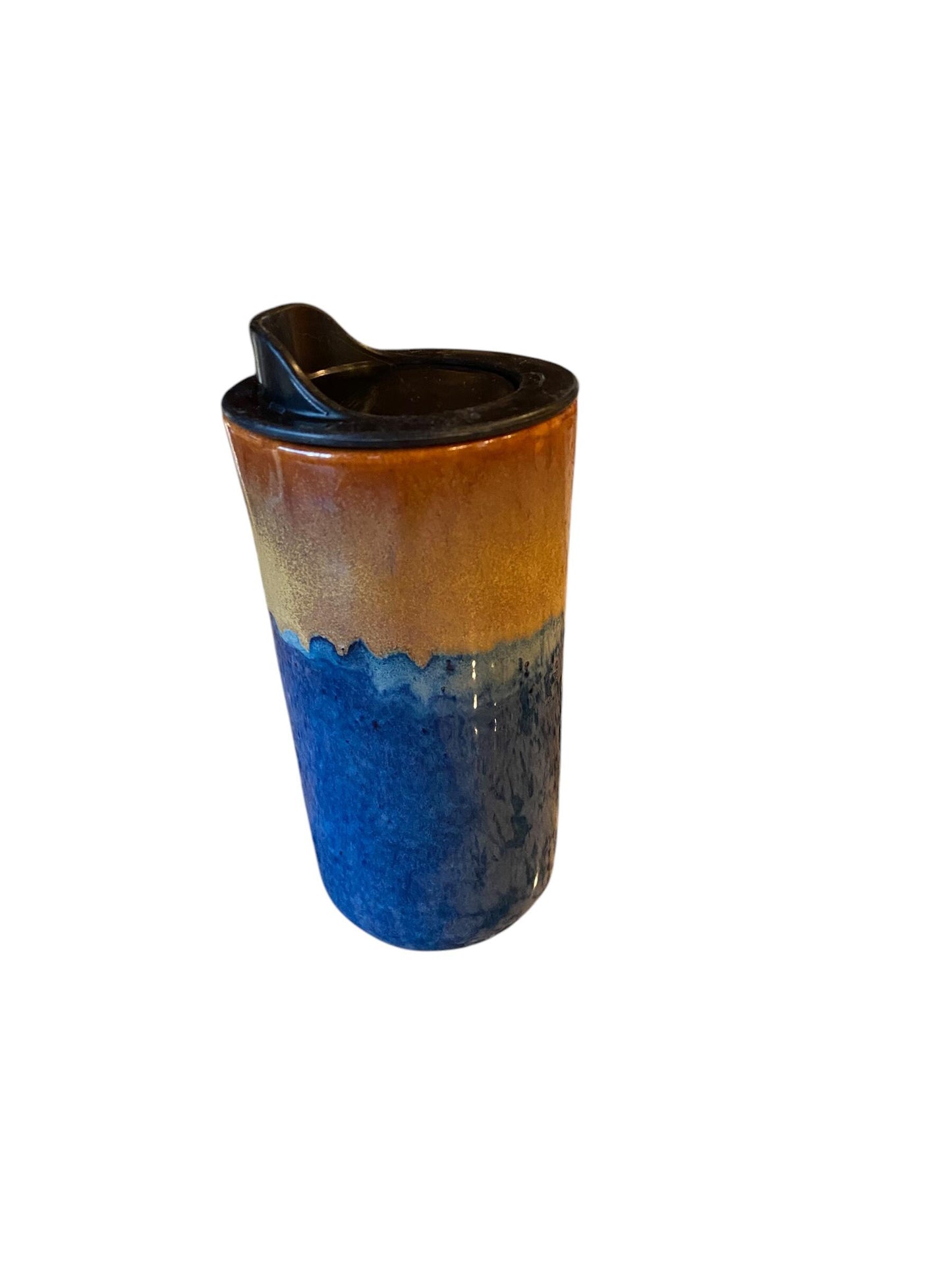 Handmade gold and blue  Travel Mug - Porcelain -  Travel Coffee Cup -  Travel Mug - Pottery Mug - Coffee Mug